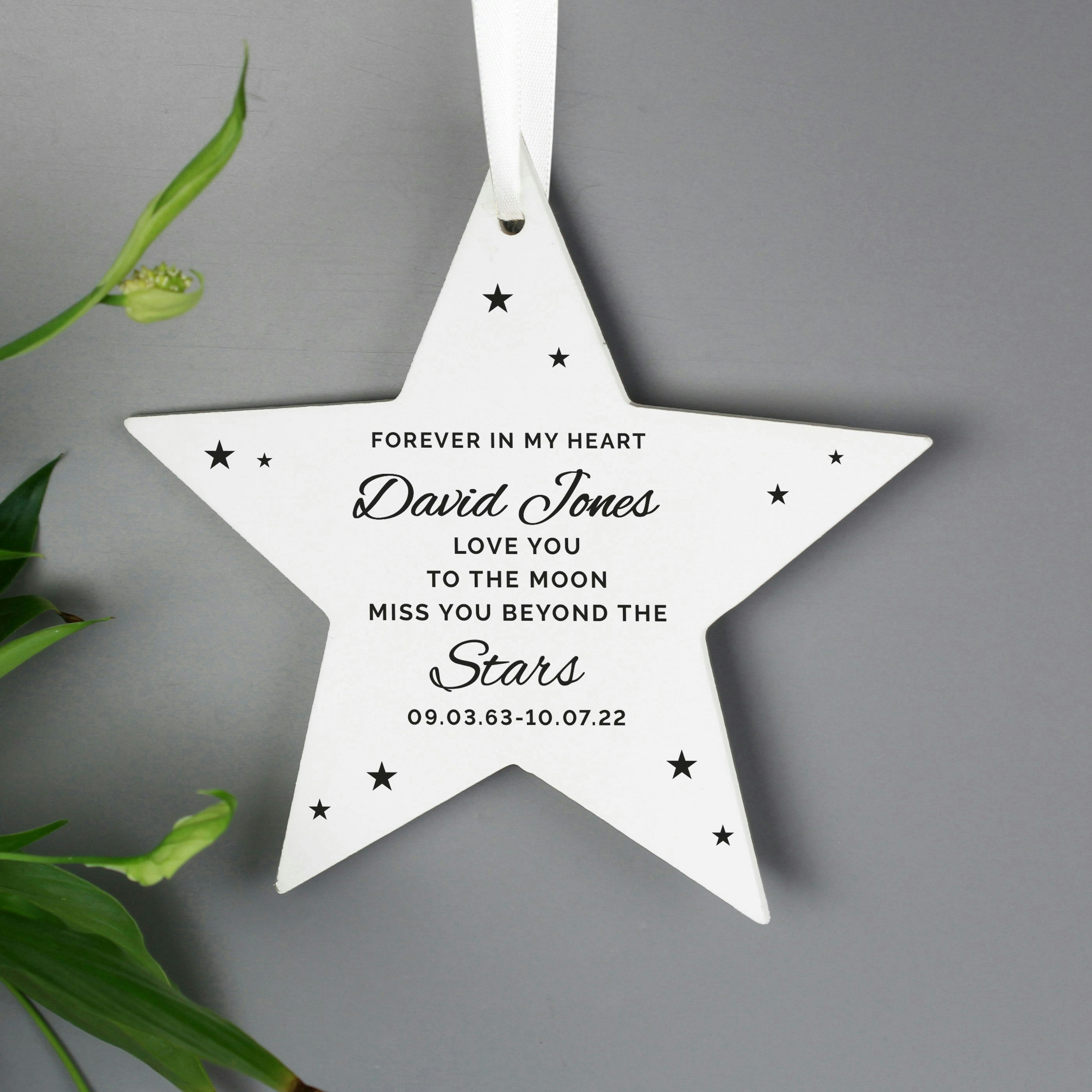 Rackhams Personalised Miss You Beyond The Stars Wooden Star Decoration