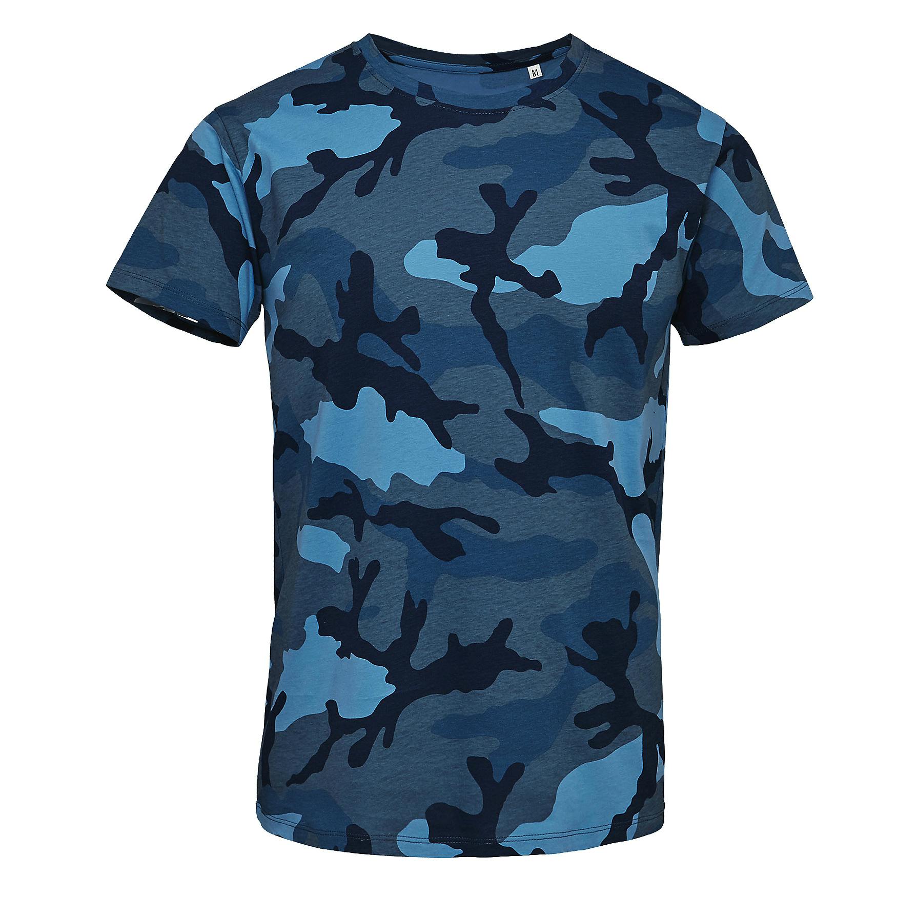 Sol's Men's Blue Camo Short Sleeve T-Shirt In | Size: Large - Image 2