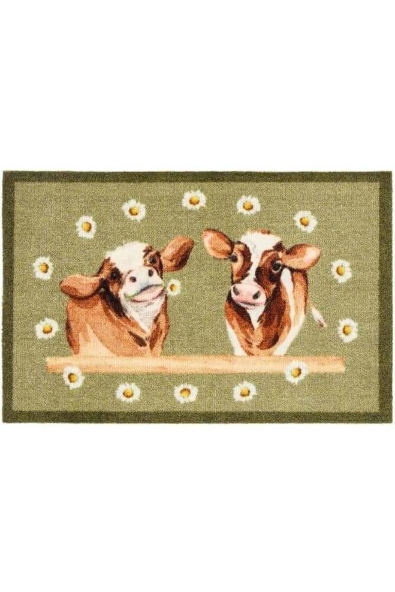 The Rugs Light/Green/Dark Animal-Themed Daisy Cow Washable Mat And Runner - 50X75 Cm