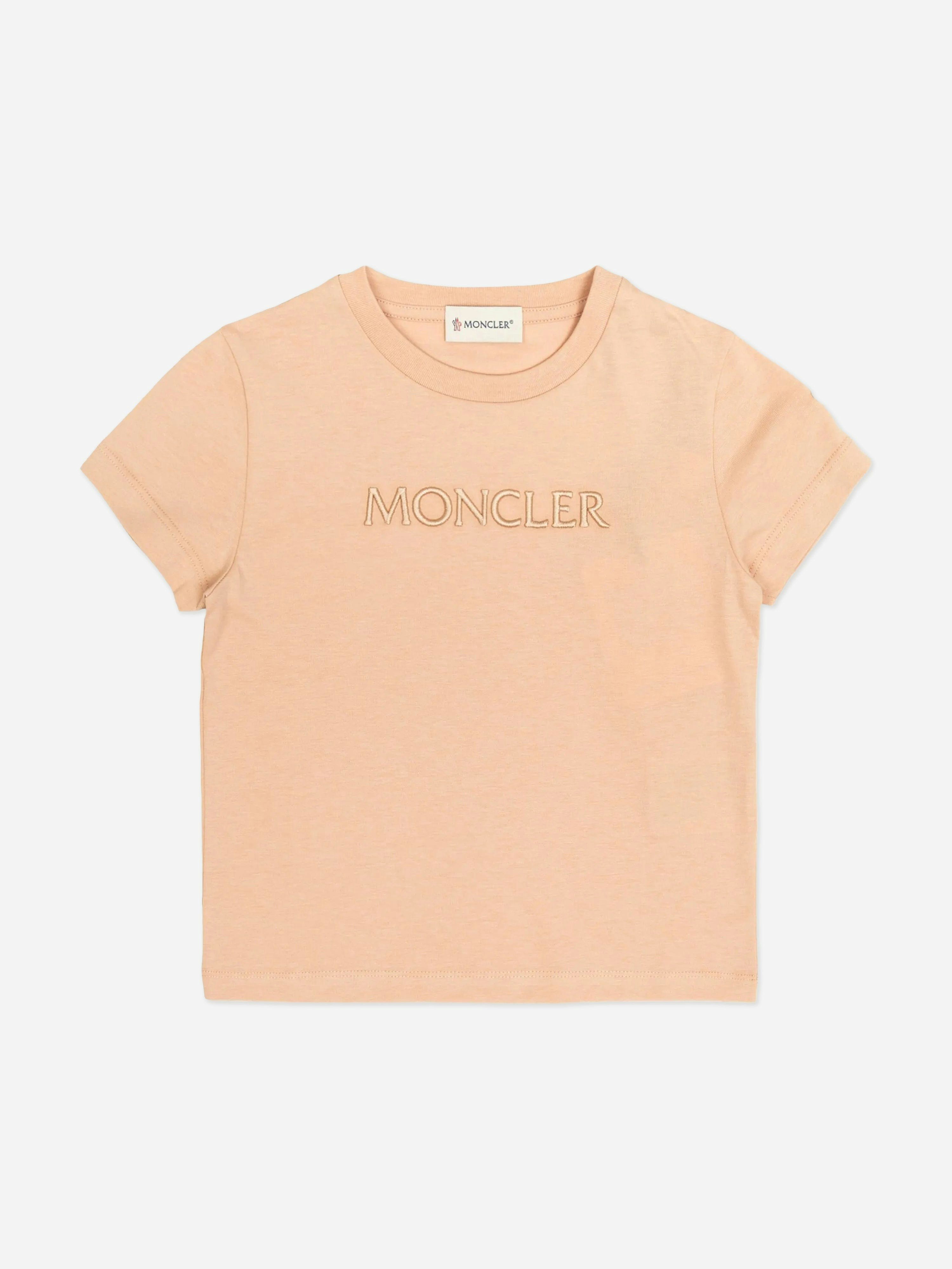 Moncler Enfant Girls Pink Logo T-Shirt In - 6 Yrs