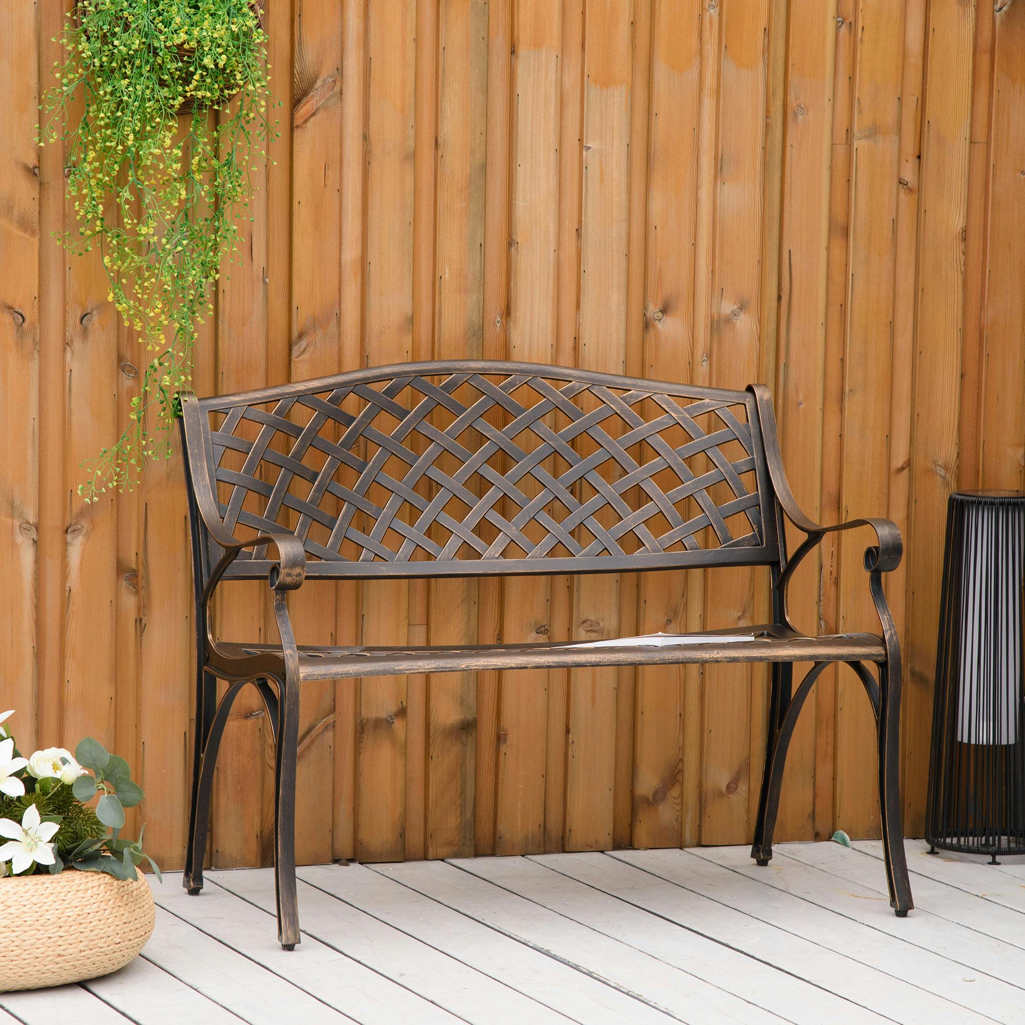 Outsunny Bronze Cast Aluminium Garden Bench 2 Seater Antique Park Loveseat, - Tone - Aluminium - 103Cm X 62Cm X 83Cm