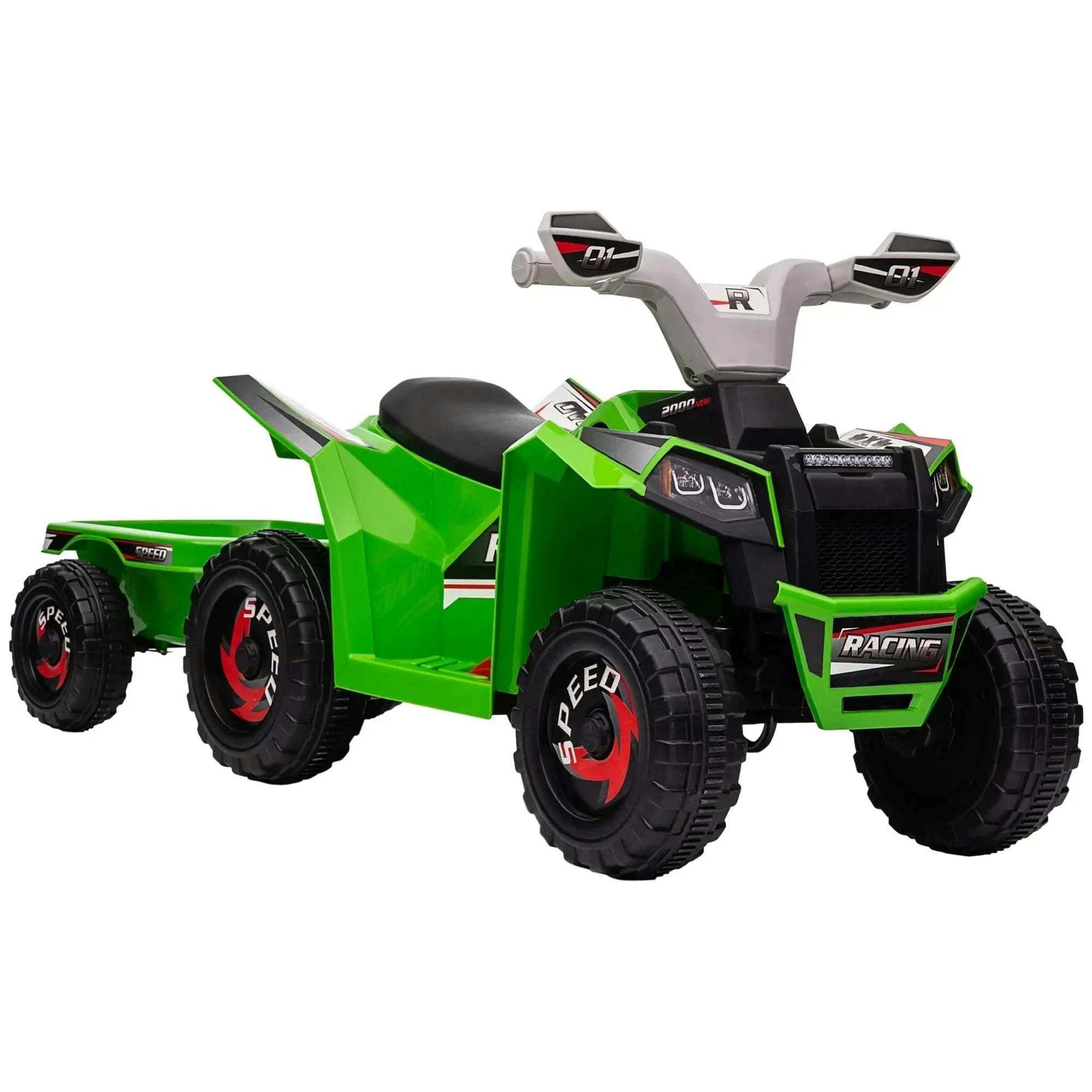 Homcom Unisex Green Electric Quad Bike 6V Kids Ride On Atv With Back Trailer For 18-36 Months In - Image 6