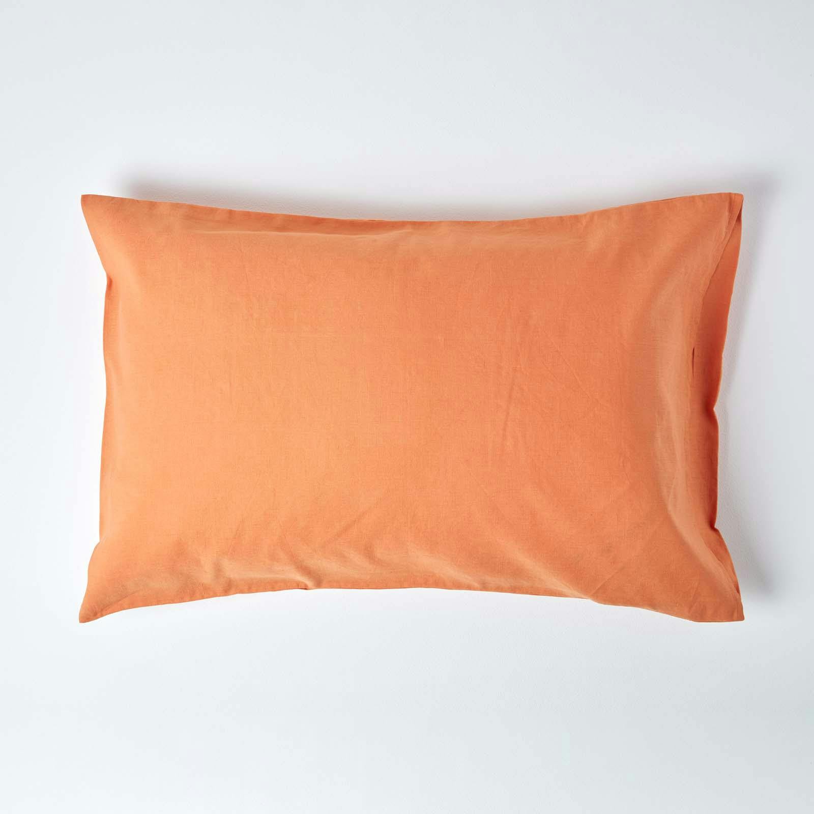 Homescapes Orange French Flax Linen Housewife Pillowcase, King Size - Burnt