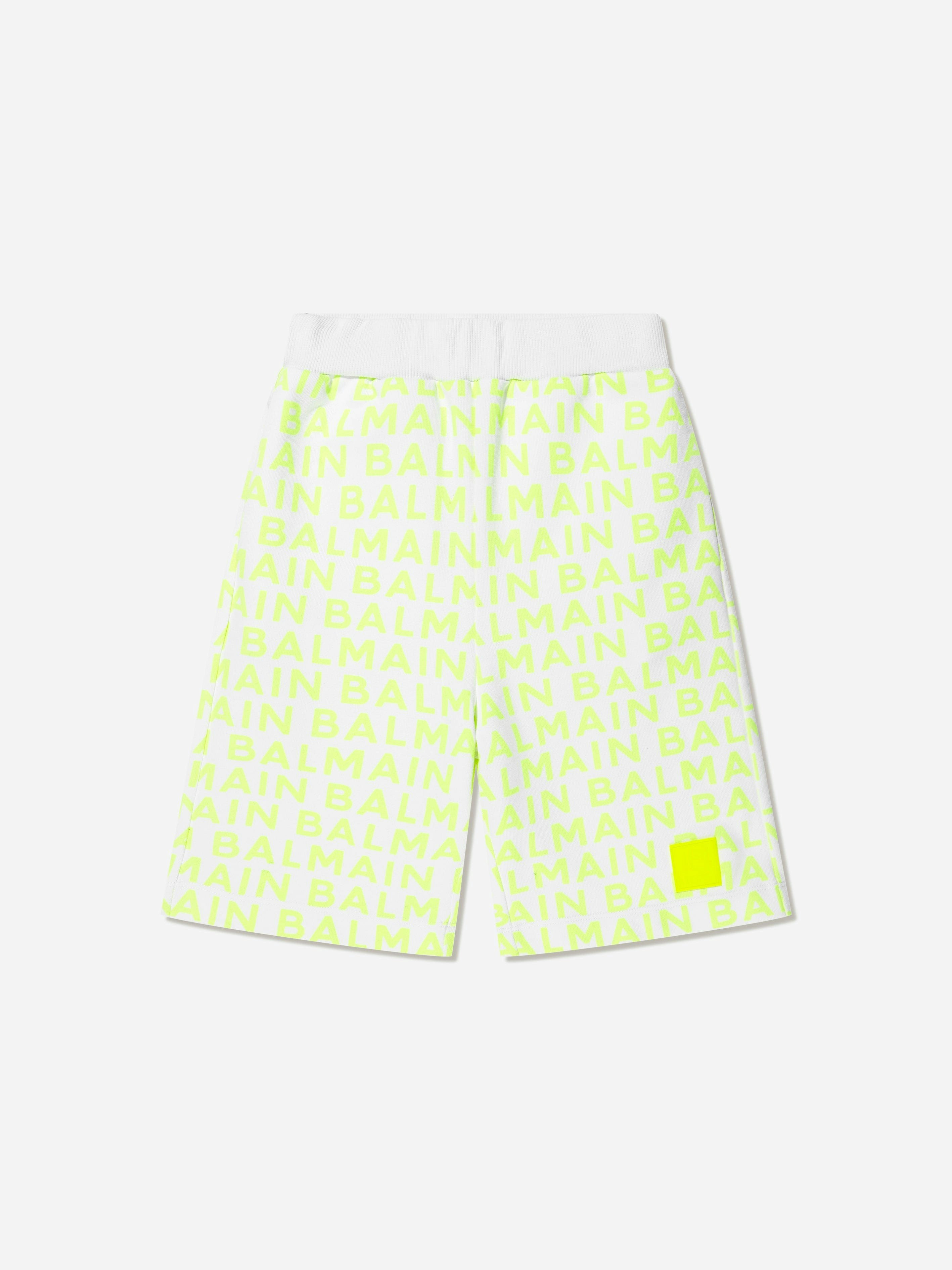 Balmain Boys White Logo Jersey Shorts In - 14 Yrs
