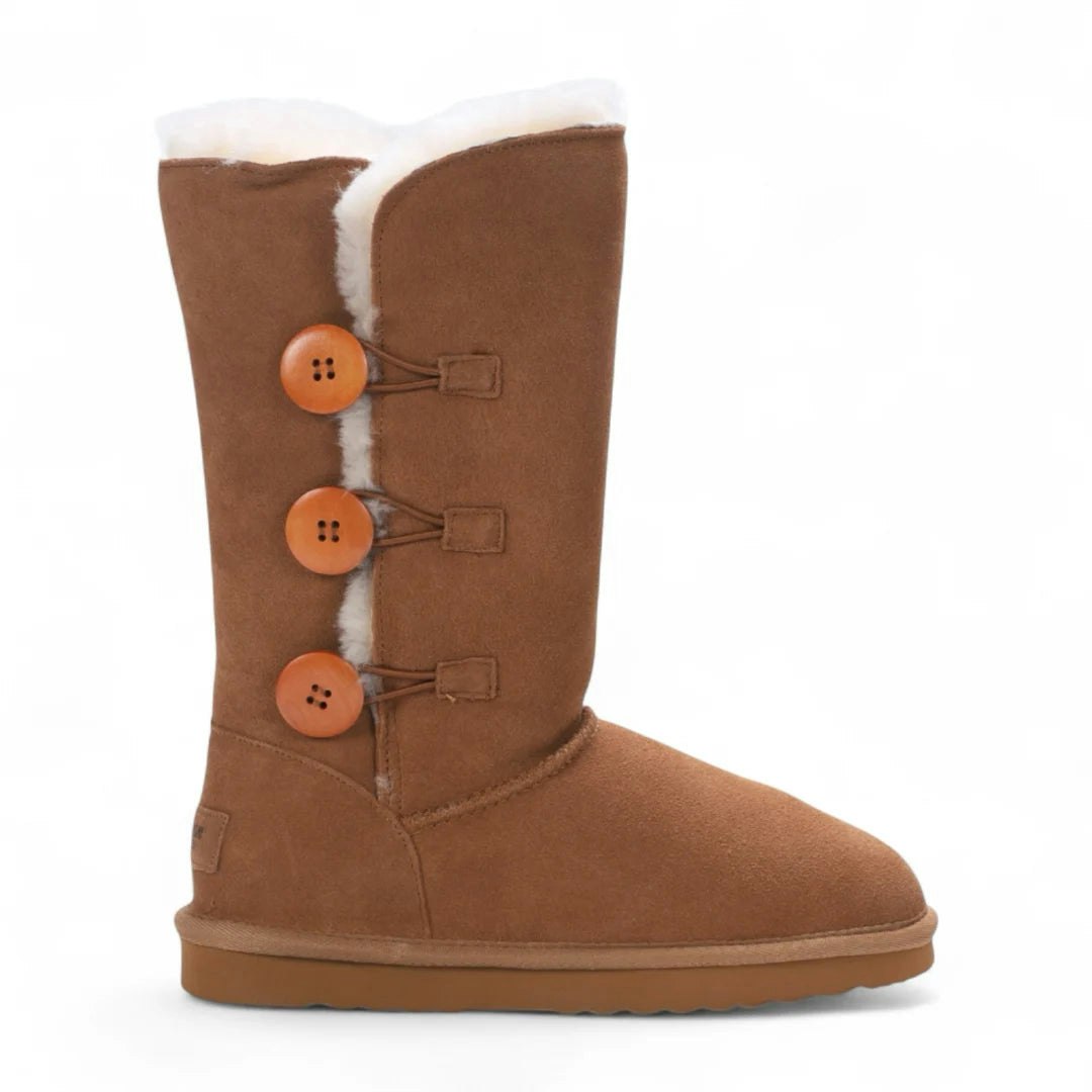 Infinity Leather Women's Leather Company Willow - Sheepskin Suede Winter Mid-Calf Boots - Chestnut - Eu 42