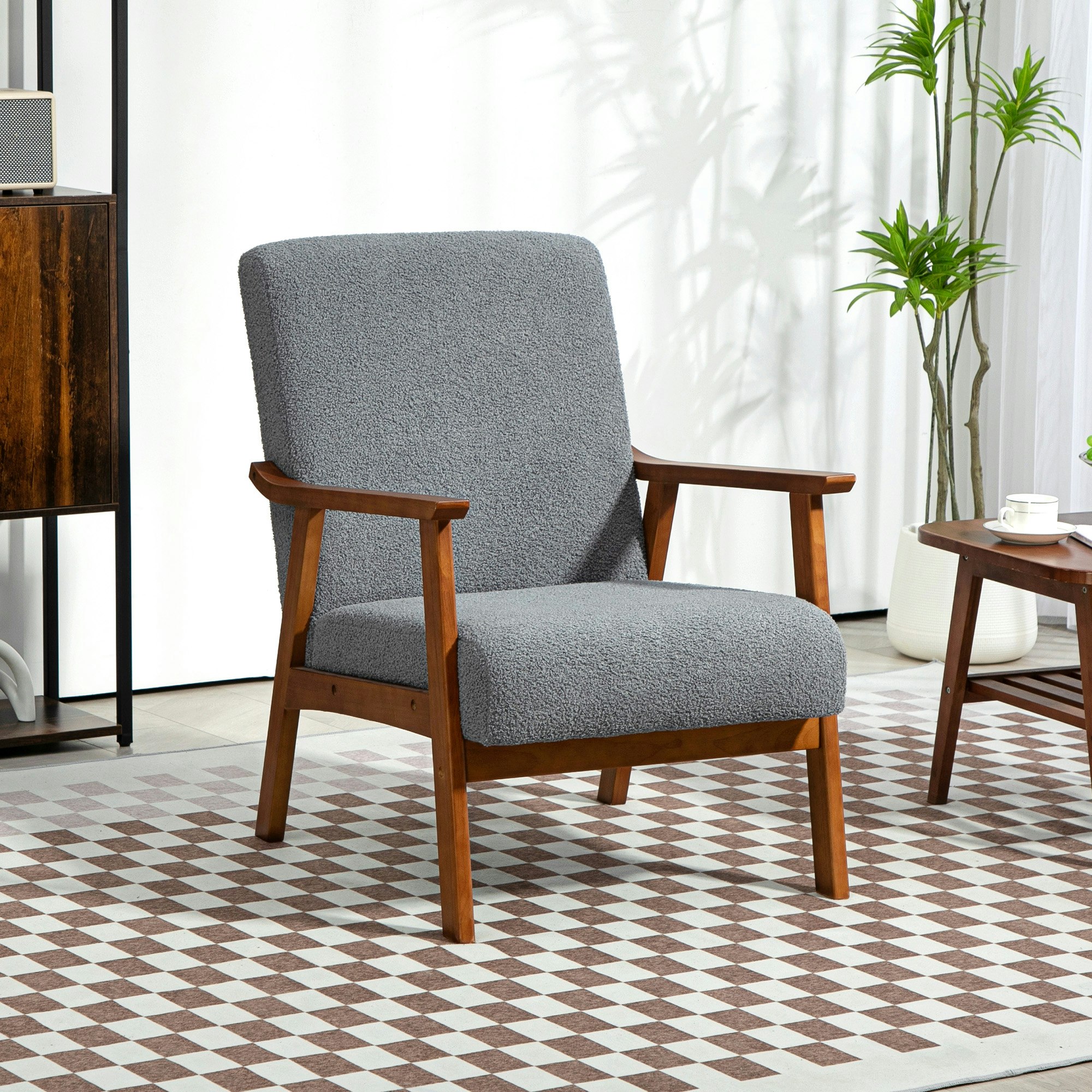 Rackhams Light Boucle Accent Chair Armchair W/ Wide Seat For Living Room