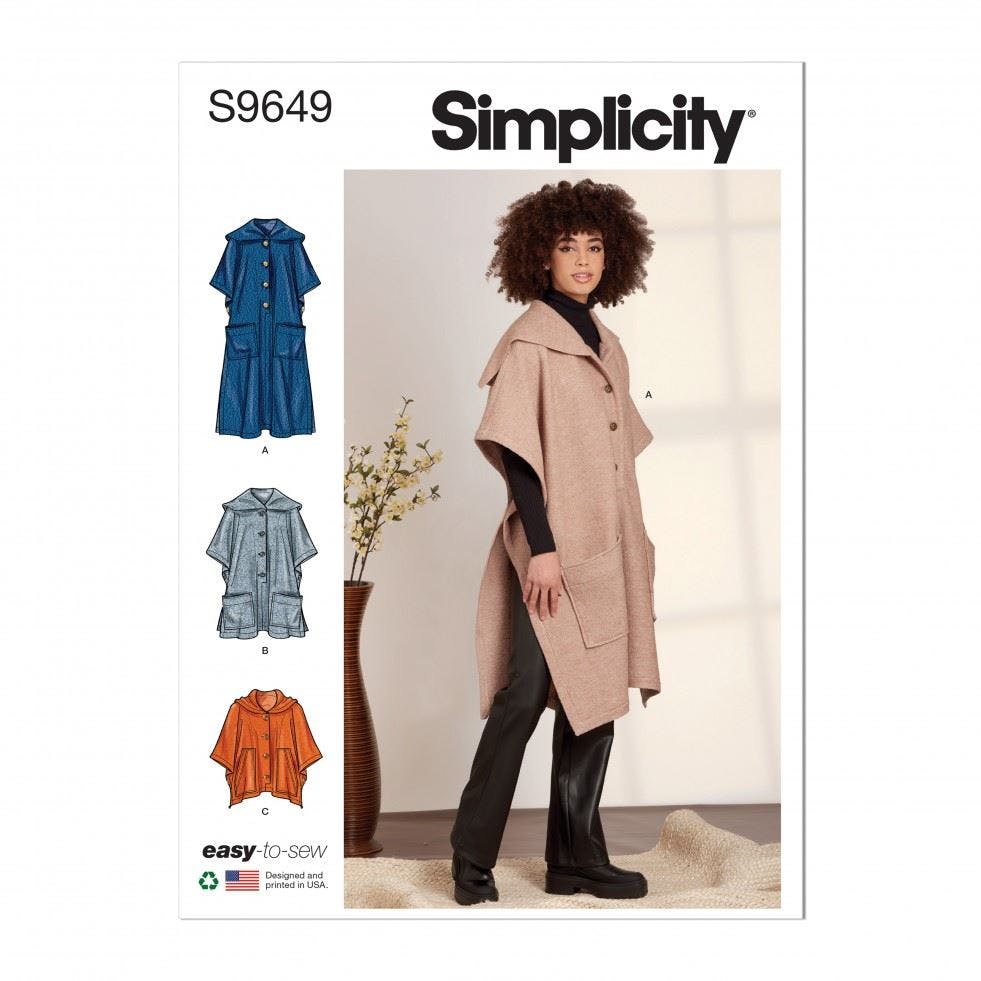 Simplicity Women's Sewing Pattern 9649, Ponchos For A (S-M-L-Xl-Xxl) - Easy - A (S-M-L-Xl-Xxl)
