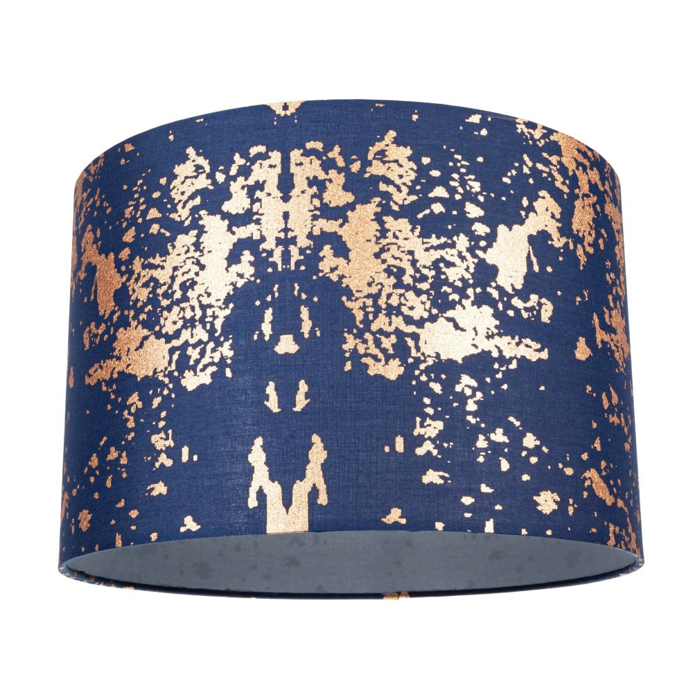 Happy Homewares Blue Modern Navy Cotton Fabric Shade With Copper Foil Decor For Table Or Ceiling