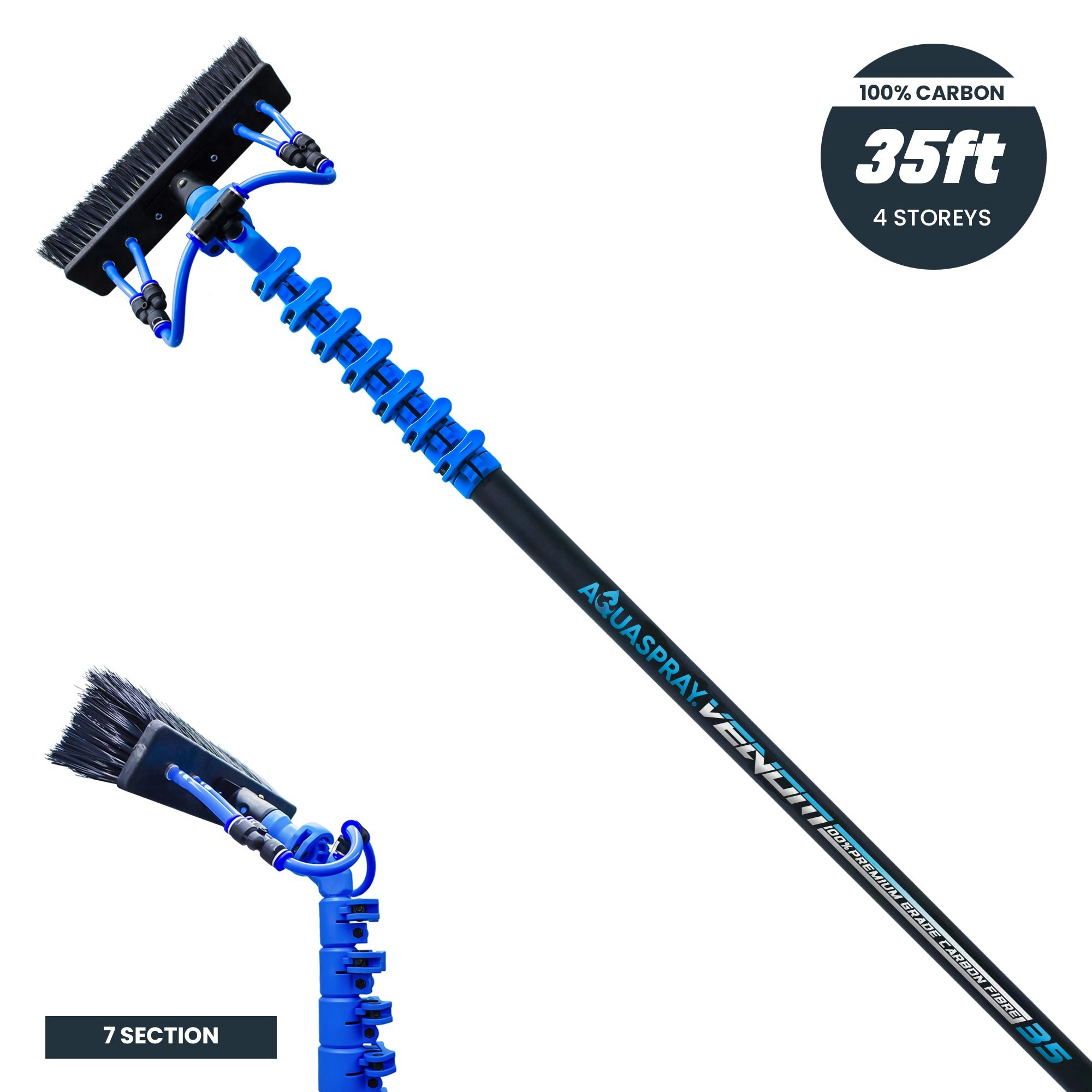 Rackhams ® Venom 35Ft 100% Carbon Fibre Waterfed Window Cleaning Pole 7-Section