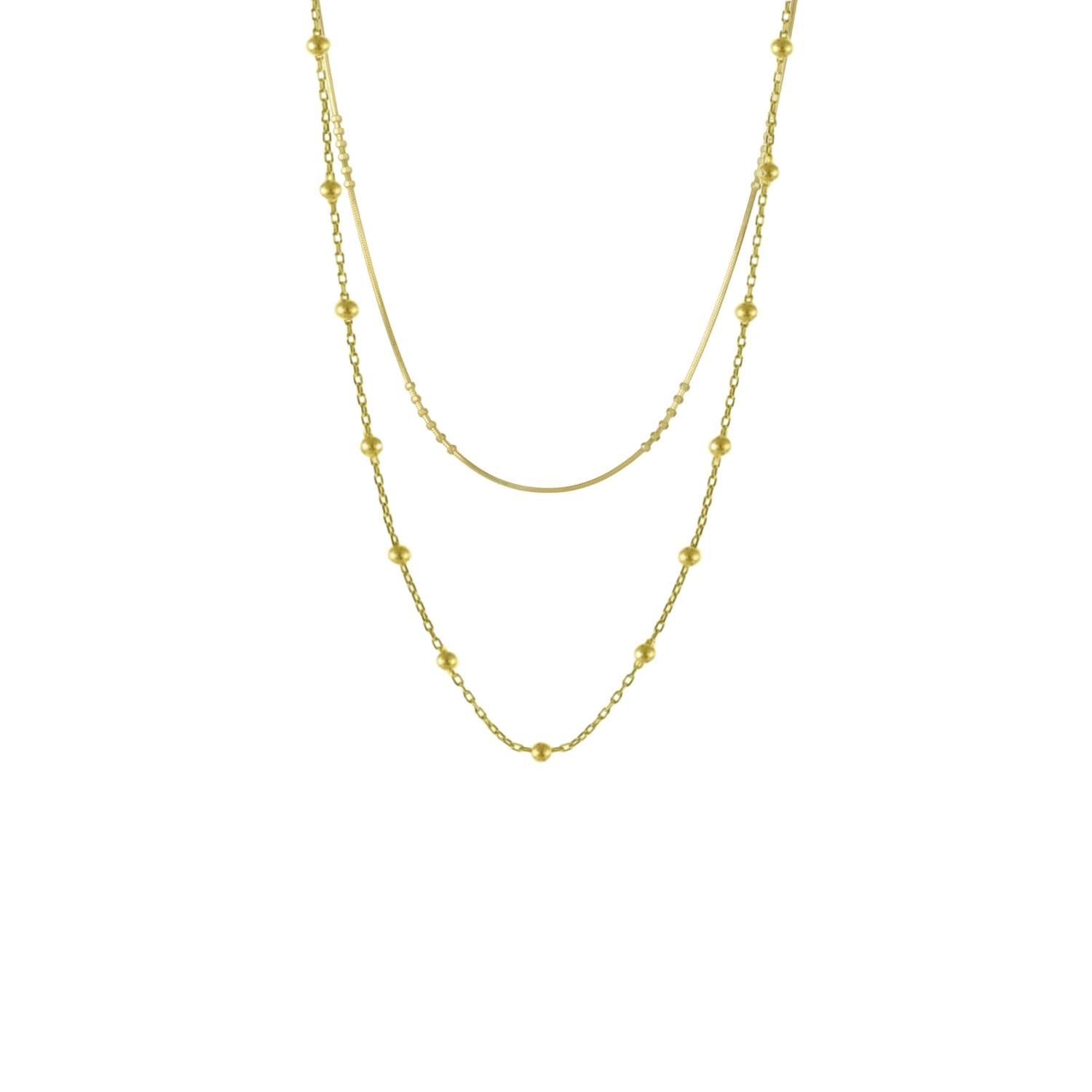 Spero London Silver/Gold Beaded Chains Sterling Layering Necklace Set