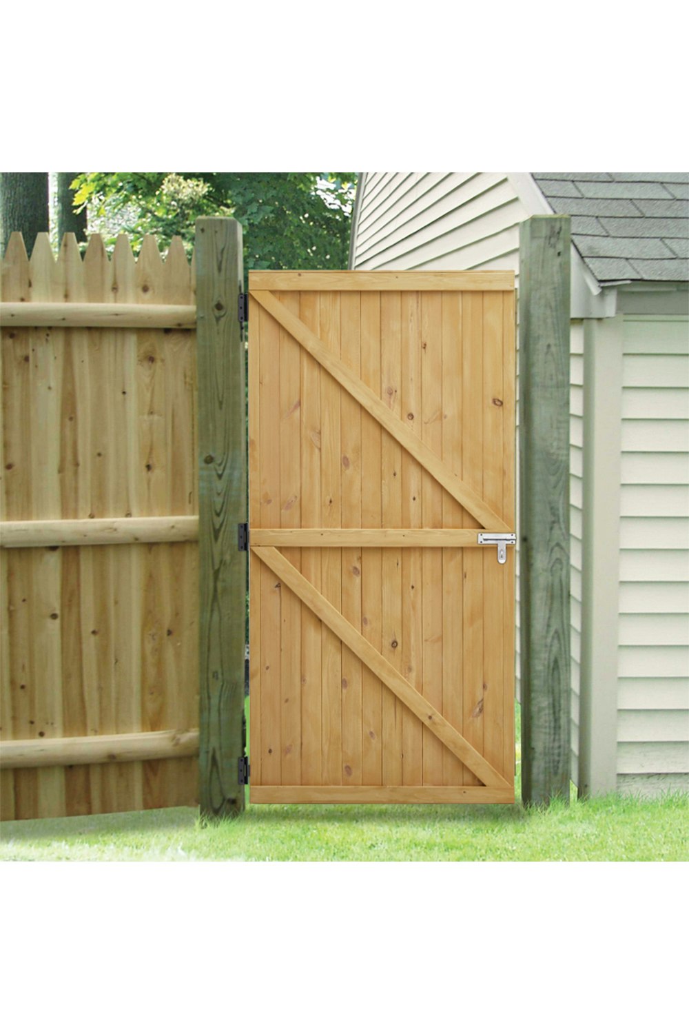 Rackhams Brown 183X91cm Garden Pine Wood Flat Top Gate With 1Pcs Latch & 3Pcs 8 Inch T-Shaped Hinges
