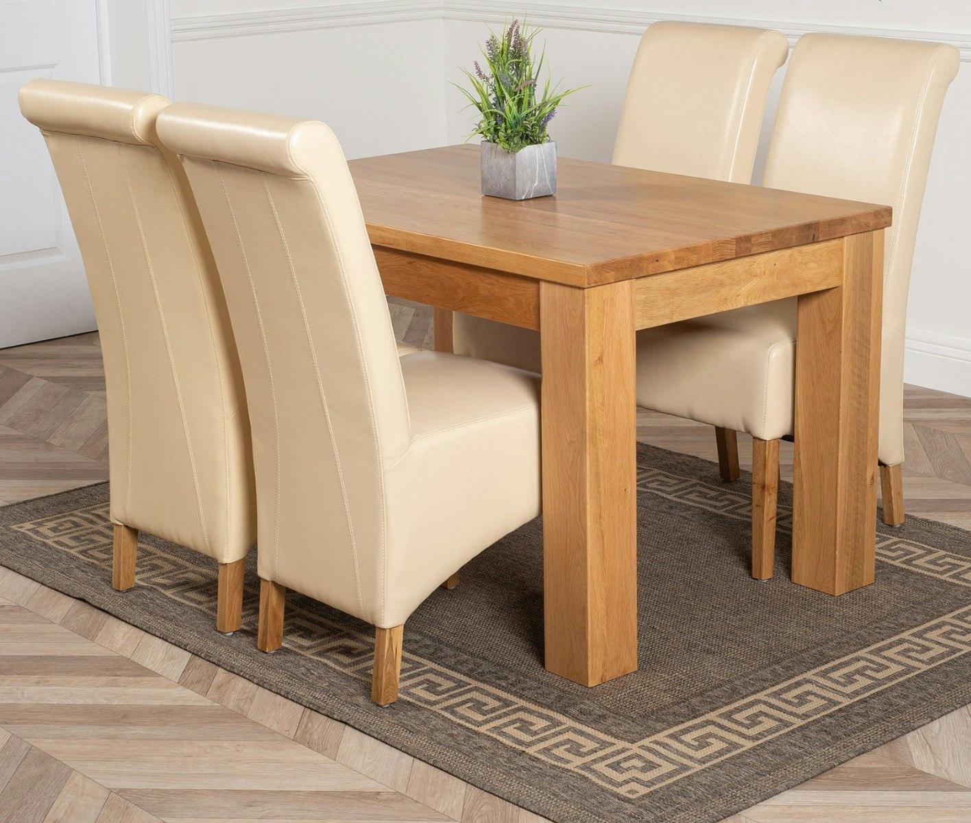 That's Furniture Ivory Dakota Small Oak Dining Table With Montana Leather Chairs - 4 Chairs