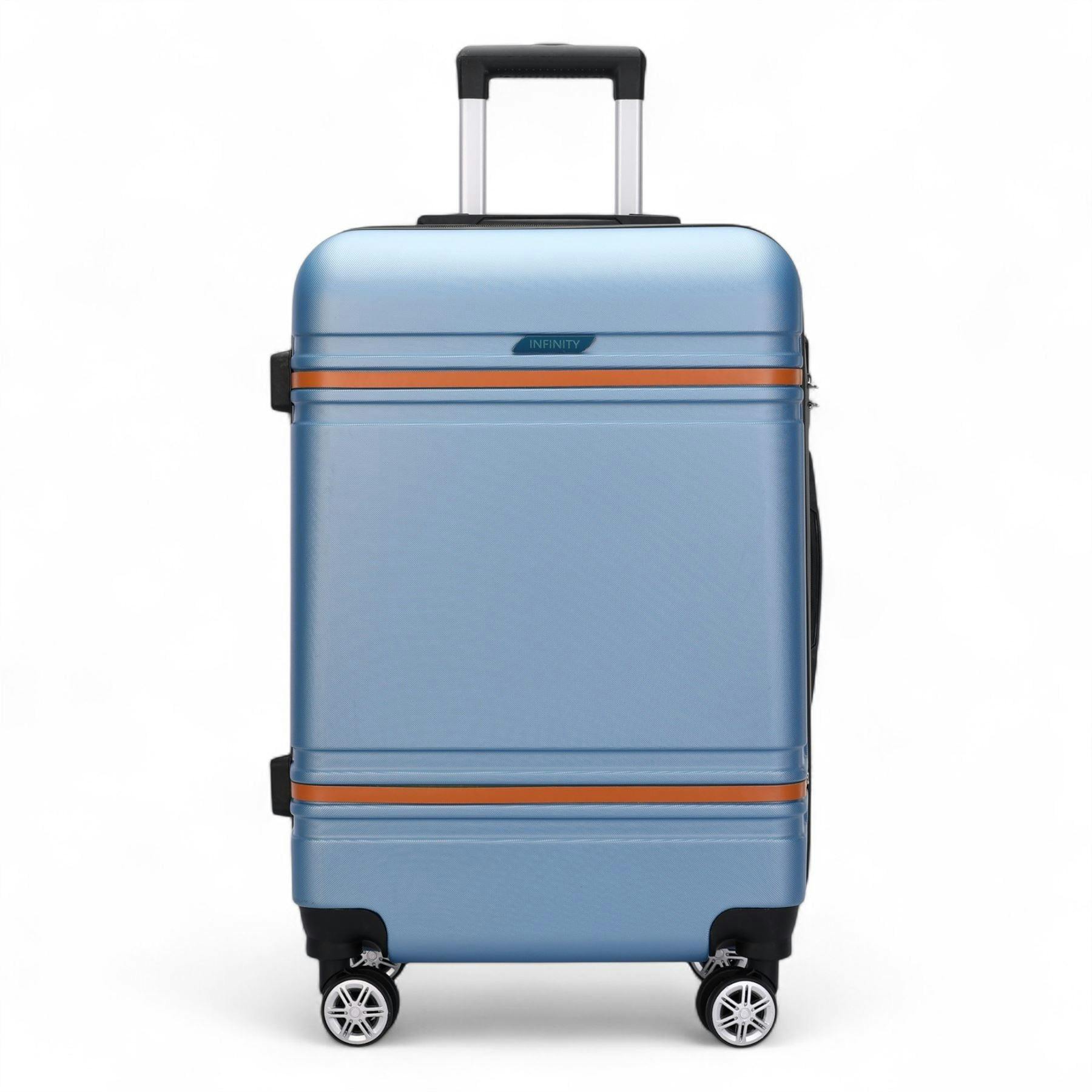 Infinity Luggage Blue Hard Shell Modern Dual 4 Wheel Luggage Suitcase Set - Large