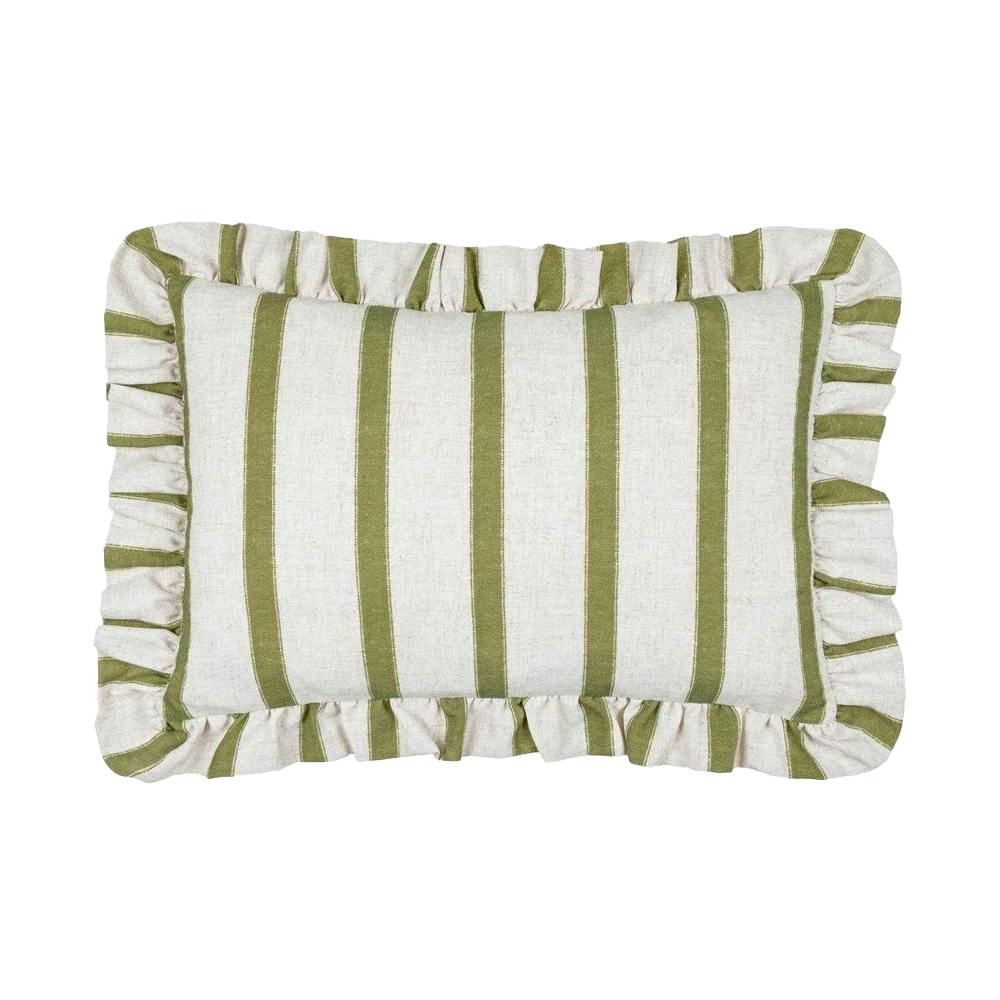 Wylder Connie Ruffles Striped Cushion Cover - Olive - 35Cm X 50Cm - Olive - 85% Polyester/15% Linen