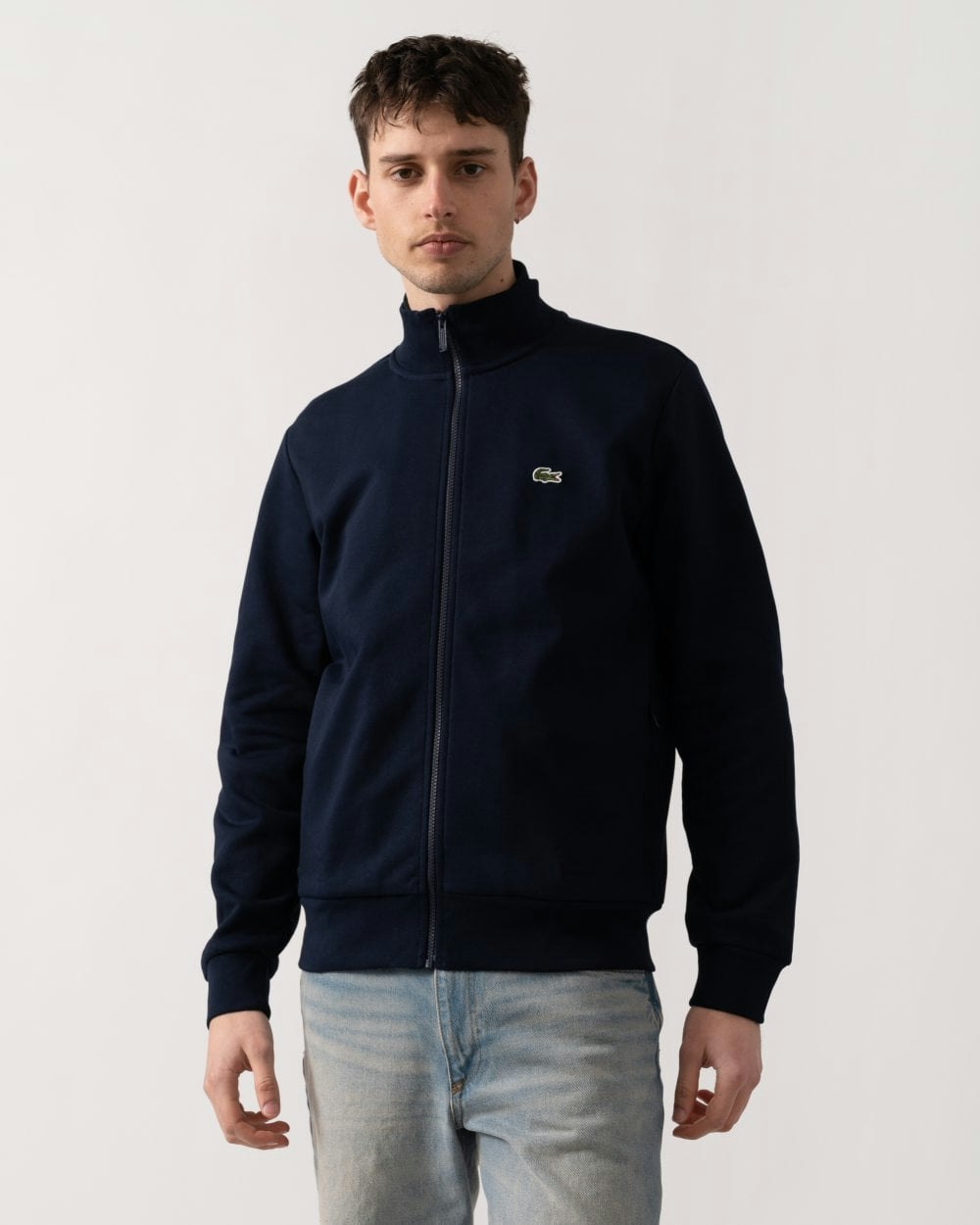 Lacoste Men's Blue Regular Fit Brushed Fleece Zippered Sweatshirt - Navy 166 - Navy 166 - Xl