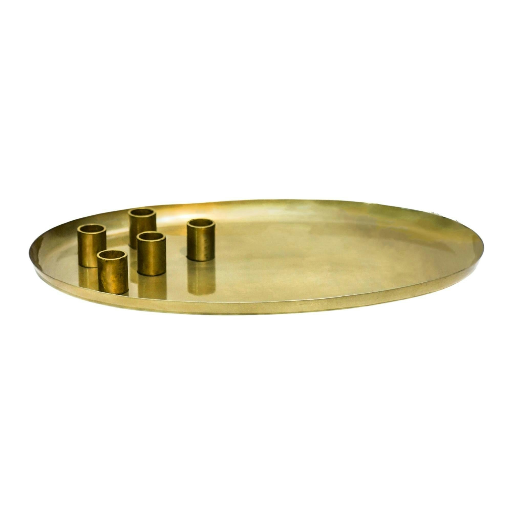 Rackhams Gold Oval Centrepiece Metal With Magnetic Candle Holders - Champagne
