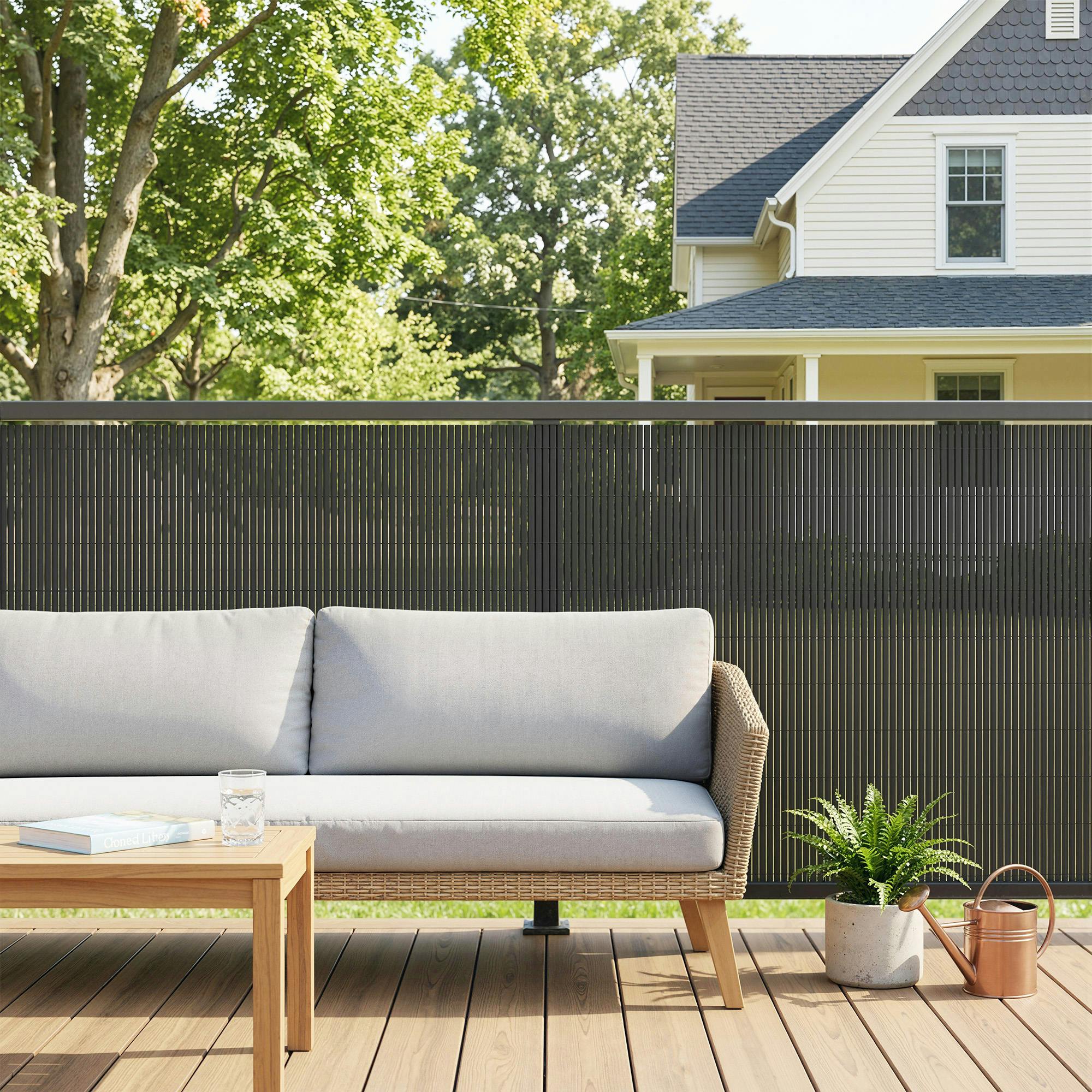 Outsunny Dark/Grey 2Pcs Plastic Privacy Screening Fence, Windbreak Fence - 1X3 M - Plastic