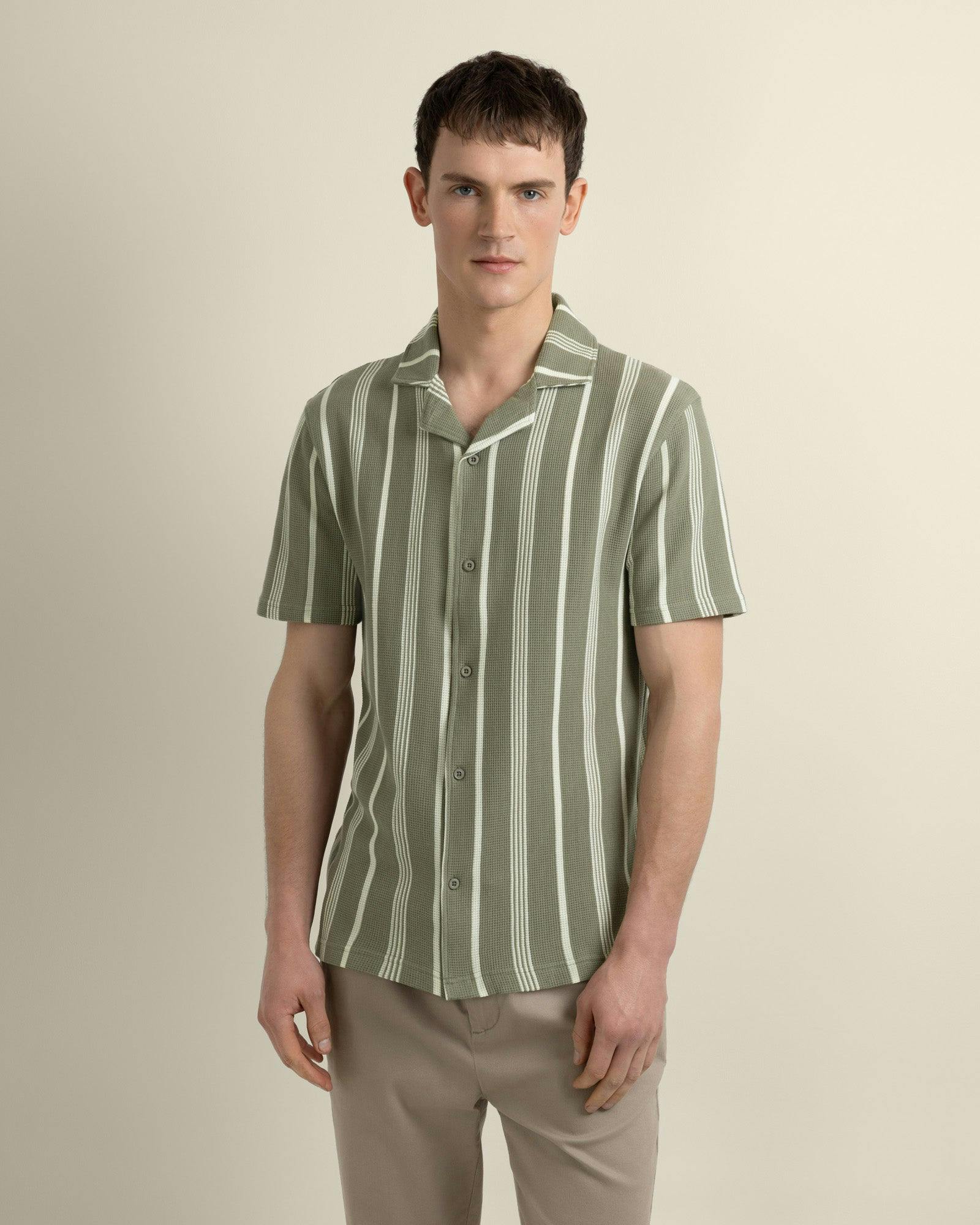 Larsson & Co Sage Larsson Co Hannes Waffle Stripe Short Sleeve Shirt - Image 2