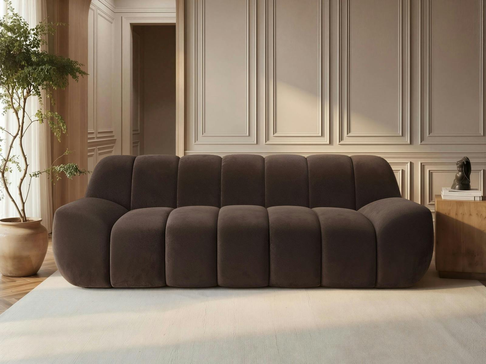 Solace+Co Brown Macy Large 3 Seater Sofa - Velvet