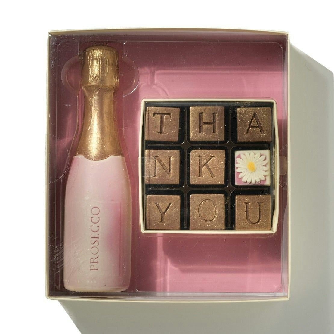 Choc On Choc White/Golden Chocolate Prosecco Thank You Gift Box