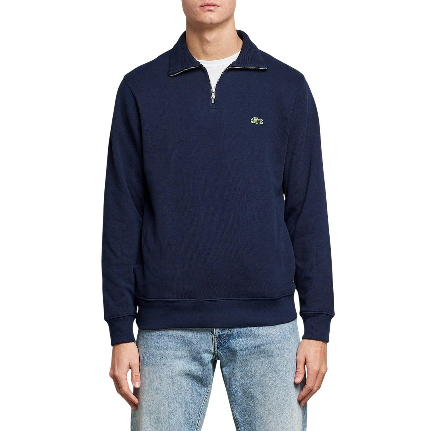 Lacoste Men's Cotton Blend Quarter Zip Sweatshirt - Navy - L - Navy - 100% Cotton