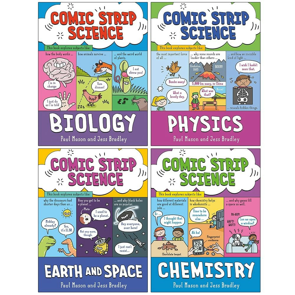 Books4people Comic Strip Science Series Book Set Biology, Chemistry, Physics, Earth And Space Size 4