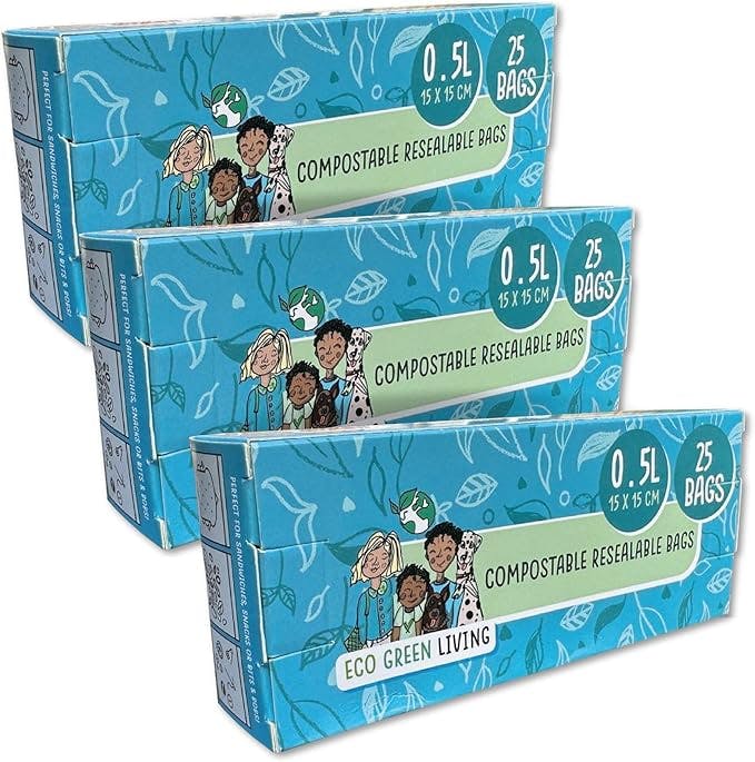 Eco Green Living Green Eco Living Compostable Resealable Zip Lock Bags Small | 0.5 Litre (75 Bags)