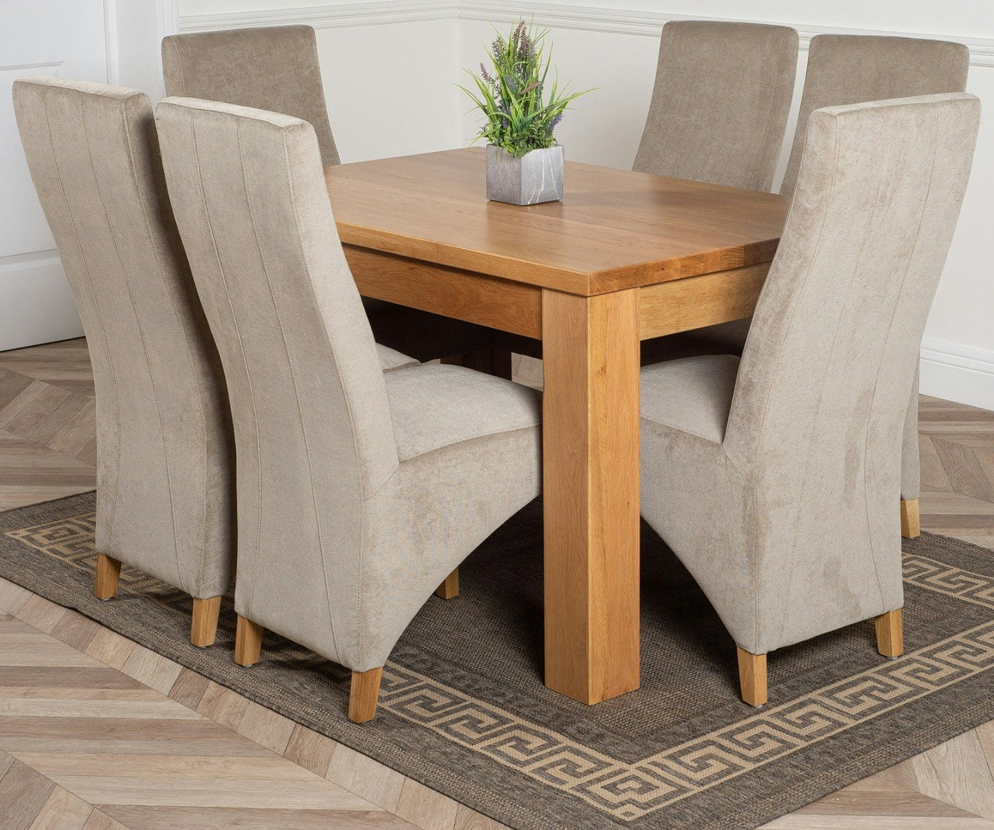 Rackhams Grey Dakota Small Oak Dining Table With Lola Fabric Chairs - 6 Chairs