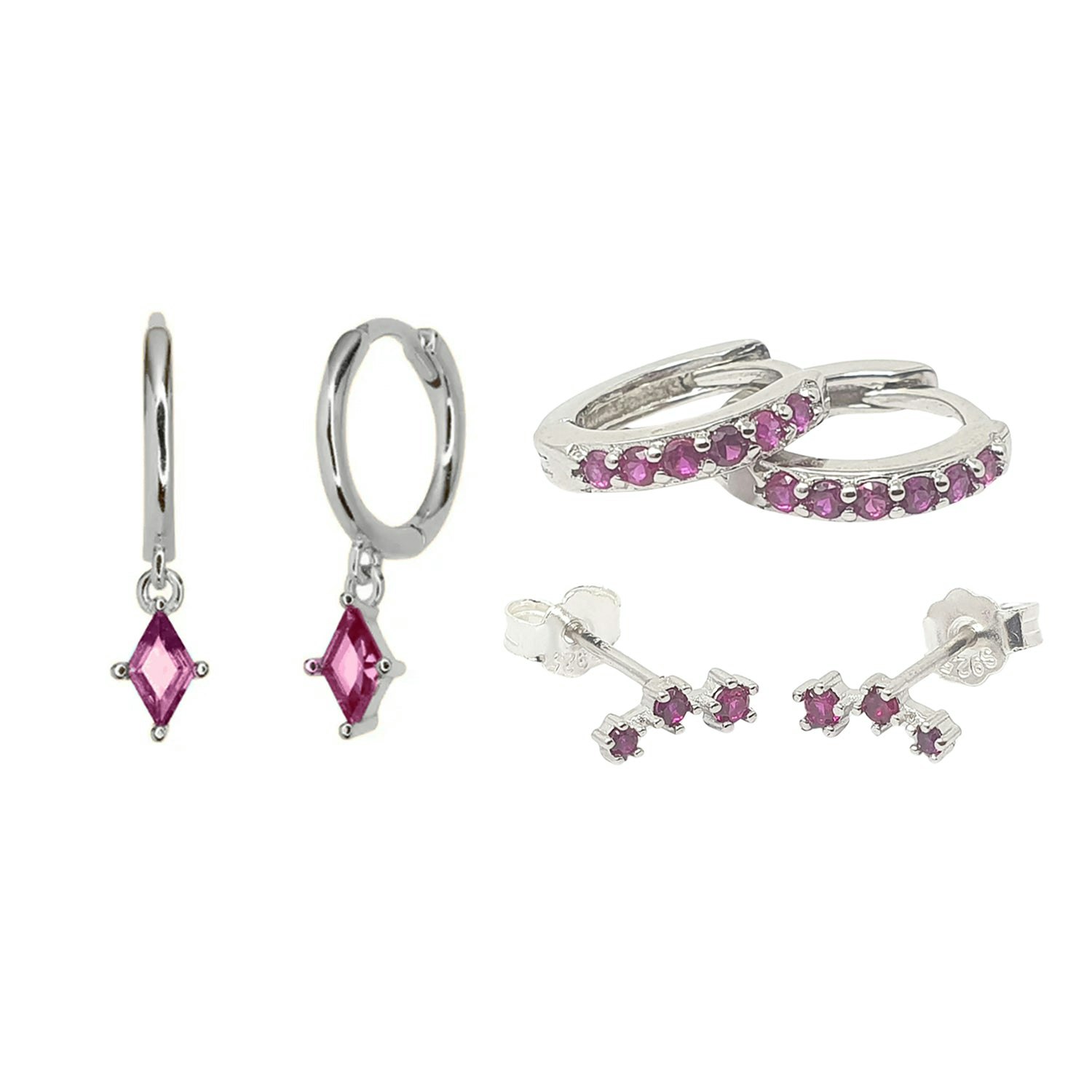 Harfi Silver July Birthstone Ruby Sterling Earrings Gift Set For Her