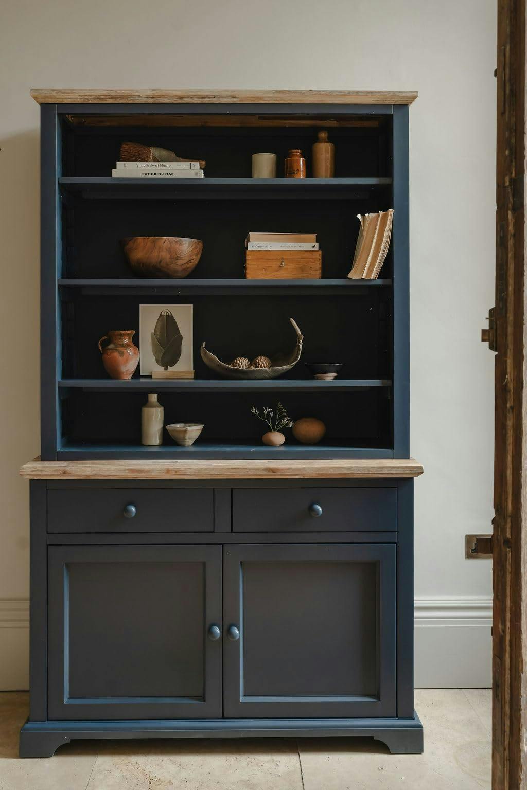 Statement Furniture Blue Florence Display Cabinet With Height Adjustable Shelves And Cupboard - Navy