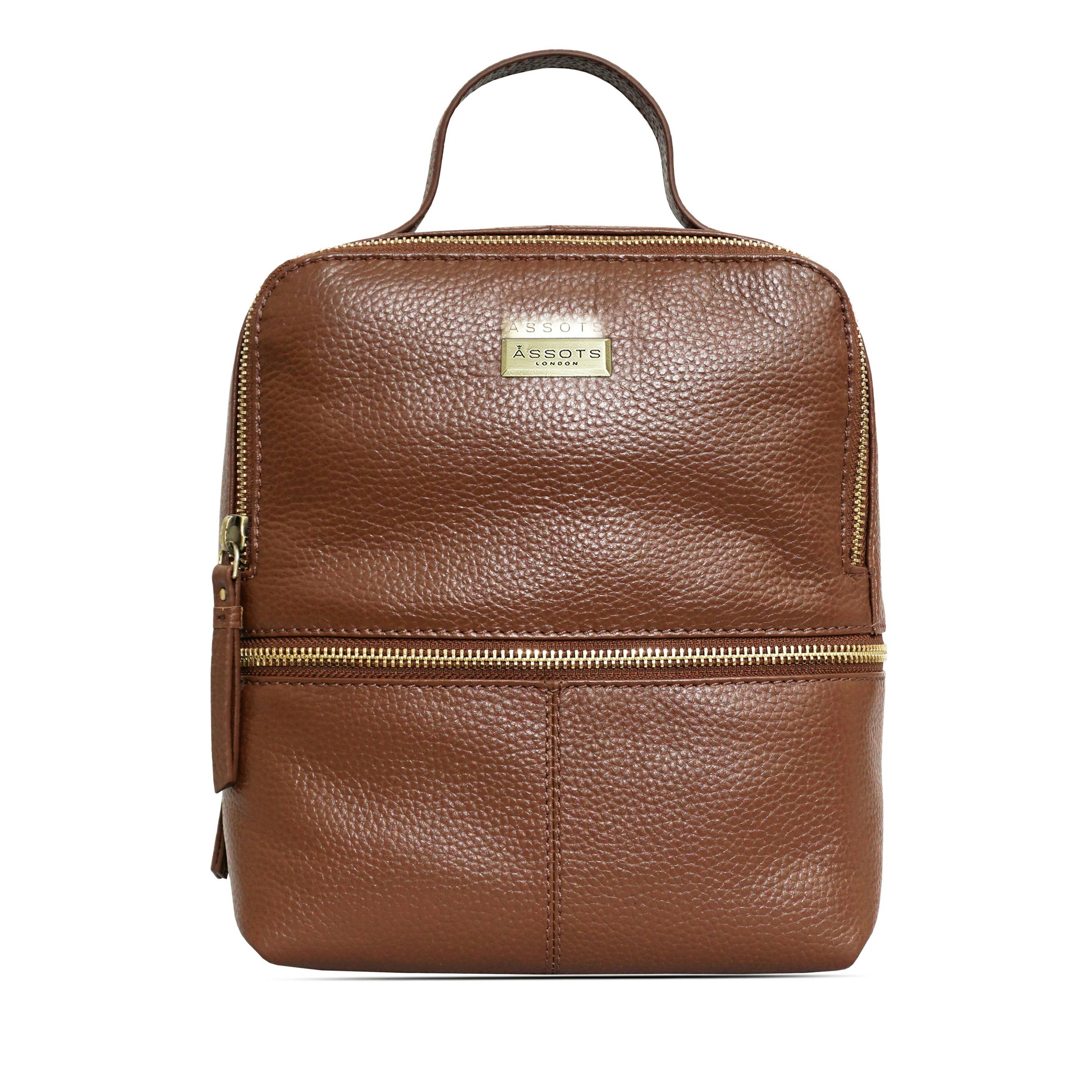 Assots London Women's Grain 'Ella' Tan Pebble Mini Real Leather Backpack For 24Cm