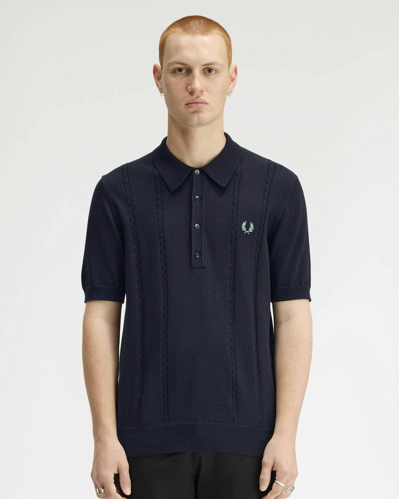 Fred Perry Men's Cable Knitted Polo Shirt - Navy 608 - Navy 608 - M