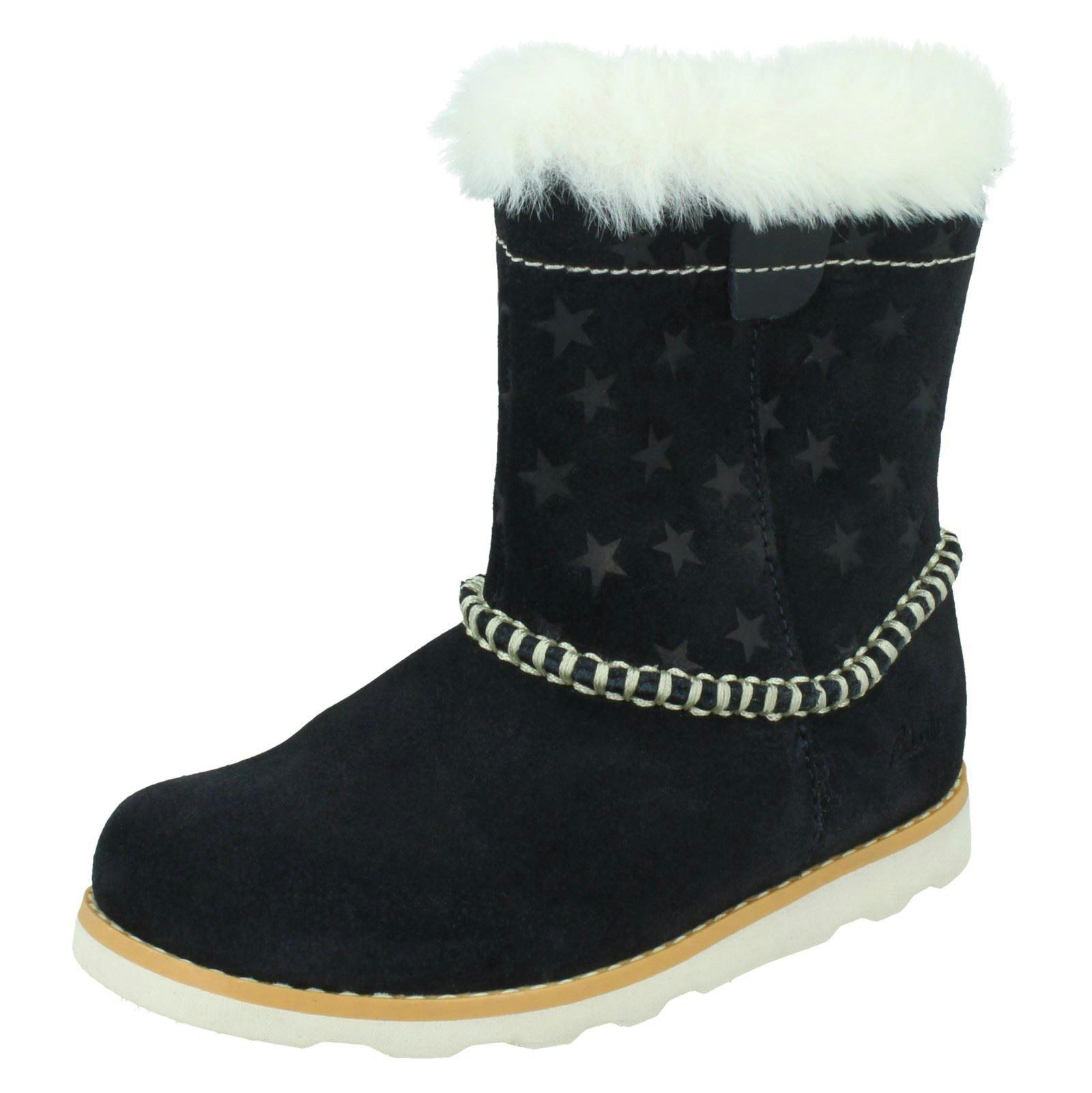 Clarks Girls Casual Warmlined Boots Crown Piper - Navy - Uk 4.5 Infant - G