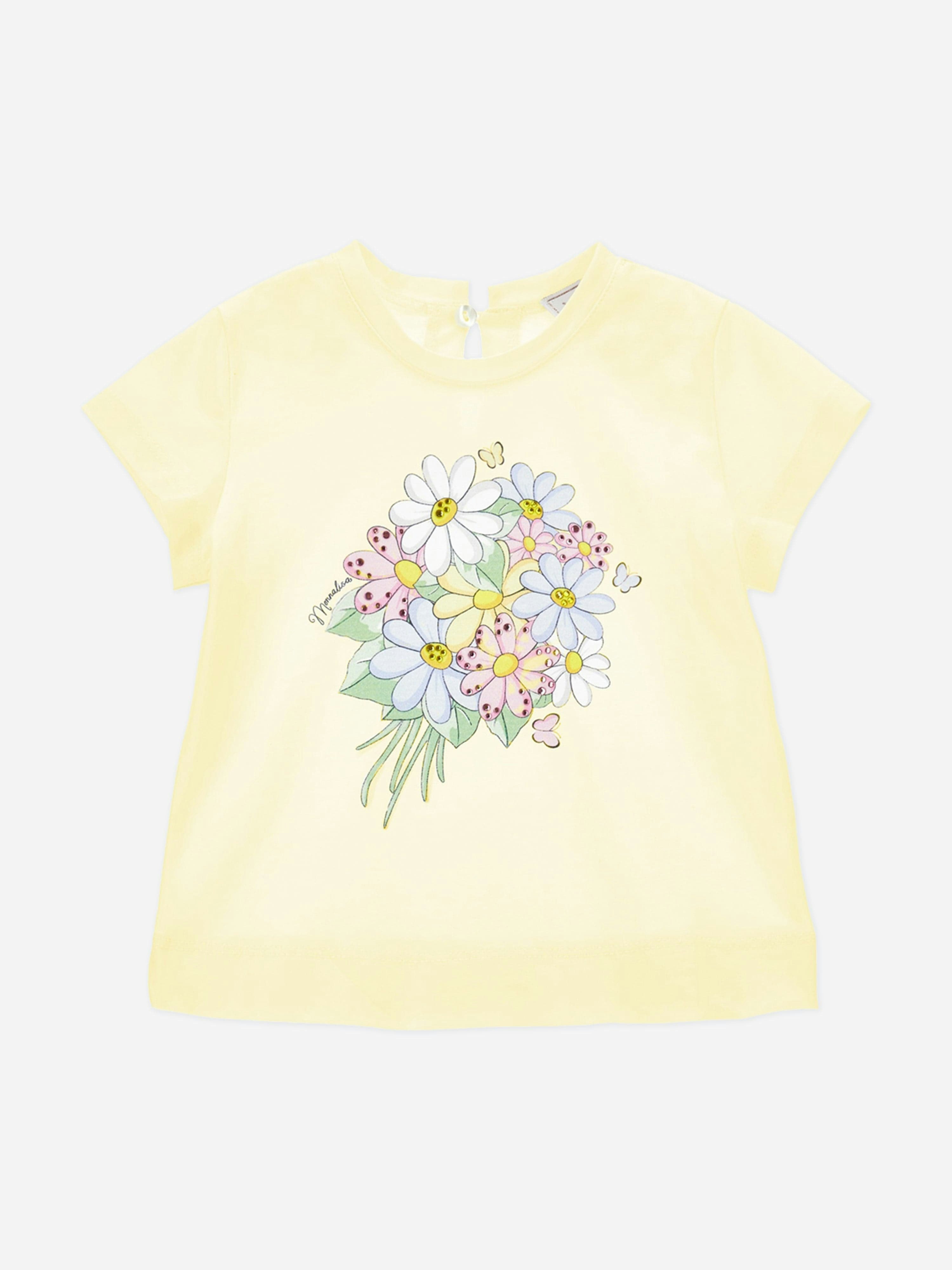 Monnalisa Women's Yellow Baby Girls Bouquet T-Shirt In - 9 Mths