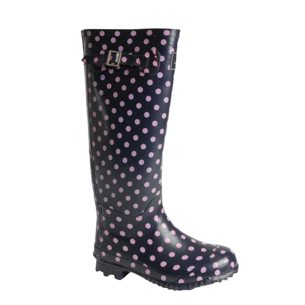 Lunar Women's Blue Spotted Rubber Wellington Boots - 7 Uk - 100% Mixed