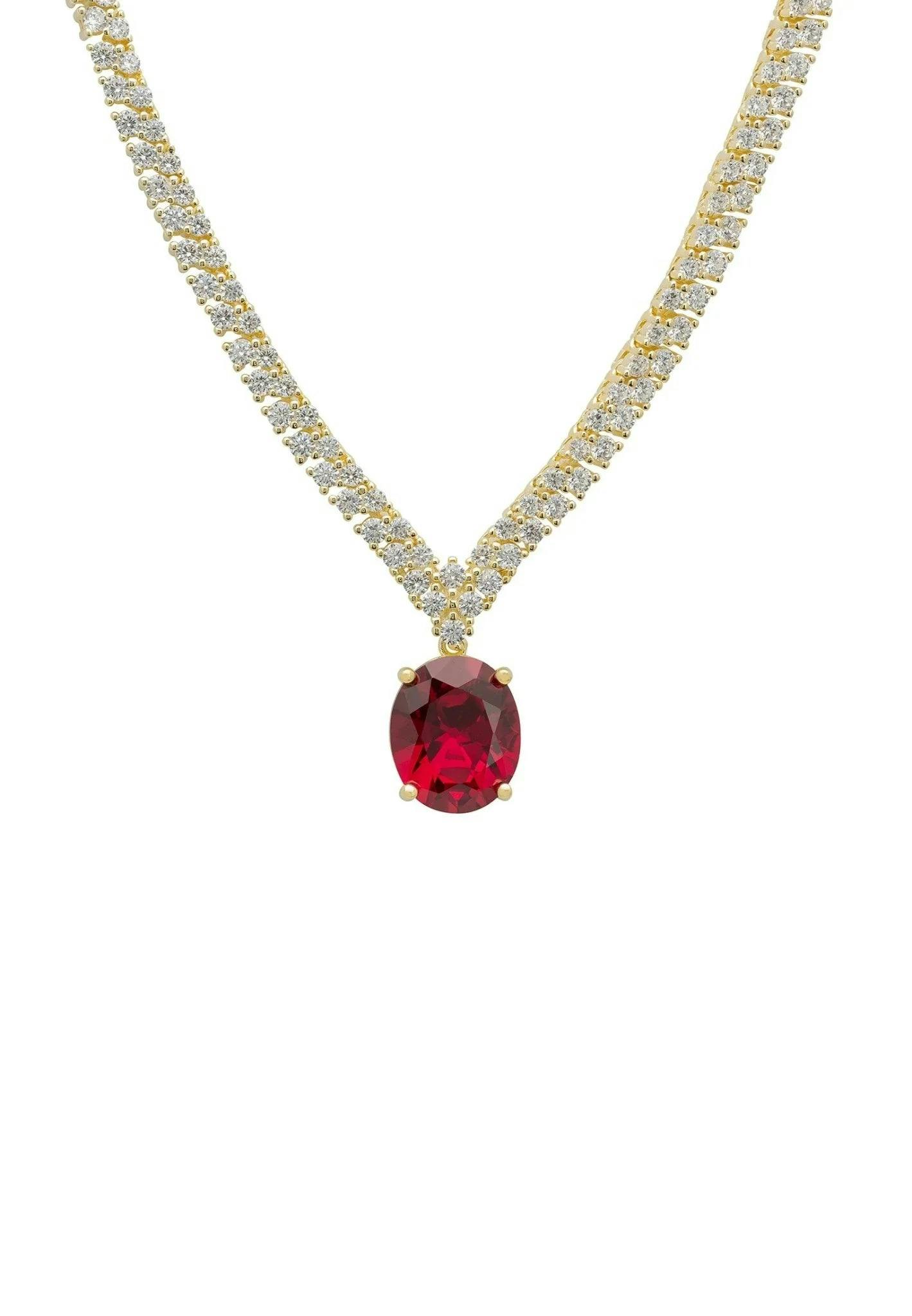 Latelita Gold Garbo Oval Gemstone Tennis Necklace Ruby