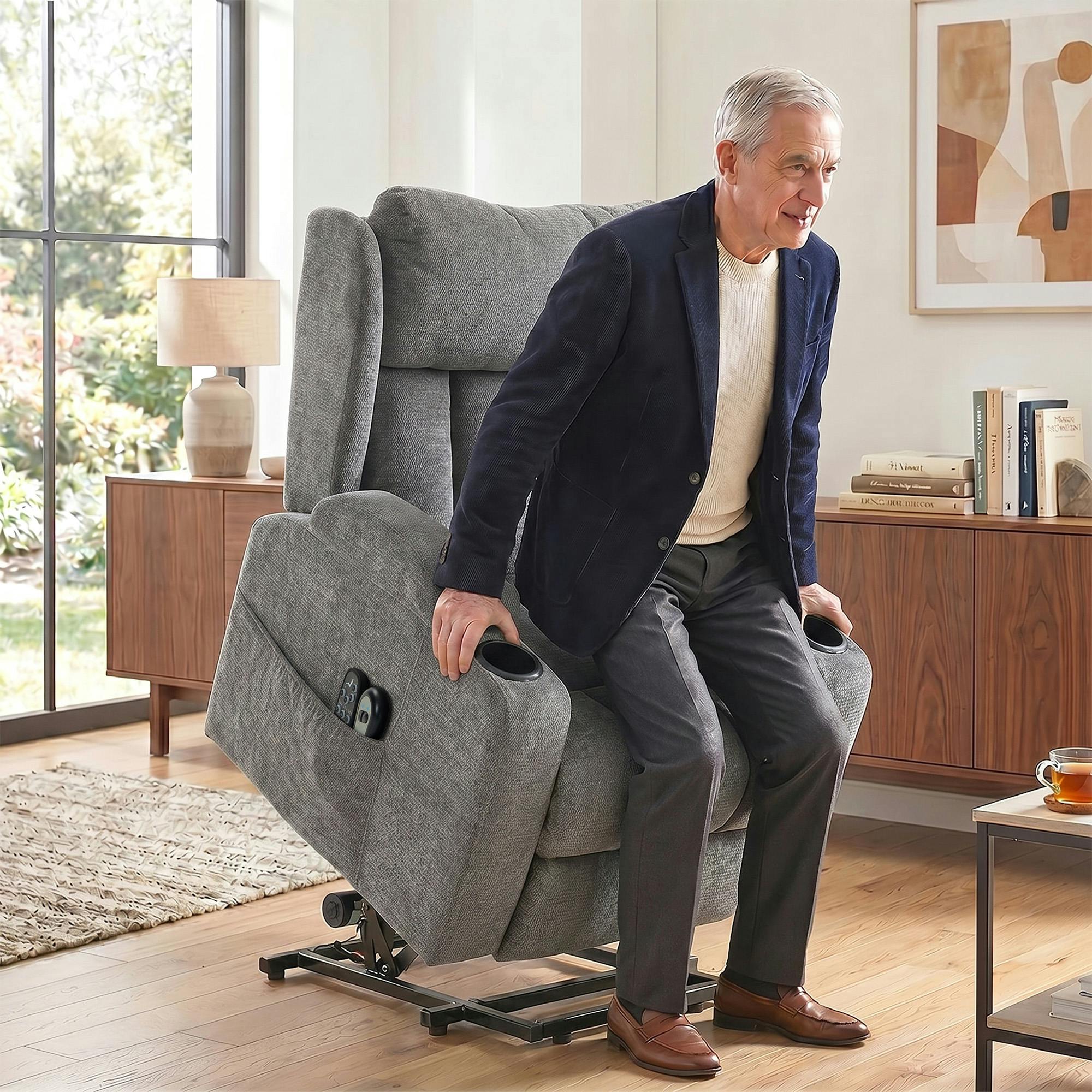 Rackhams Grey Power Recliner Chair W/ Massage And Heat, Electric Lift Chair