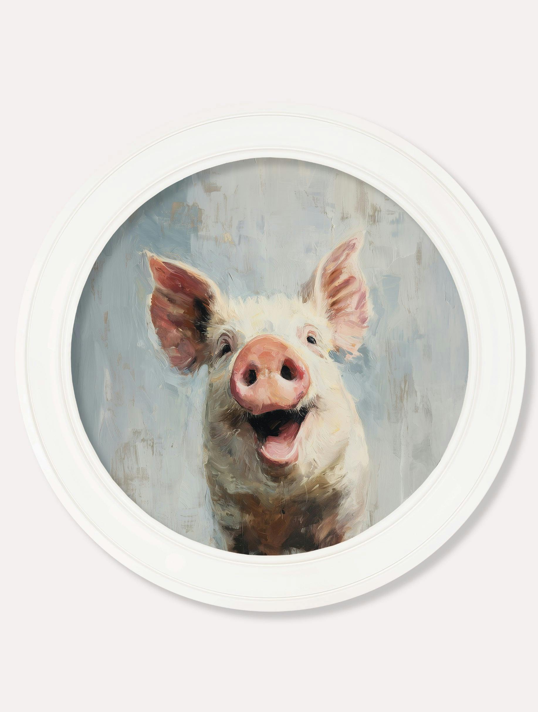 Rackhams White The Giggly Pig - Oxford Strong Round Frame - The Giggly Pig - 70 X 70Cm