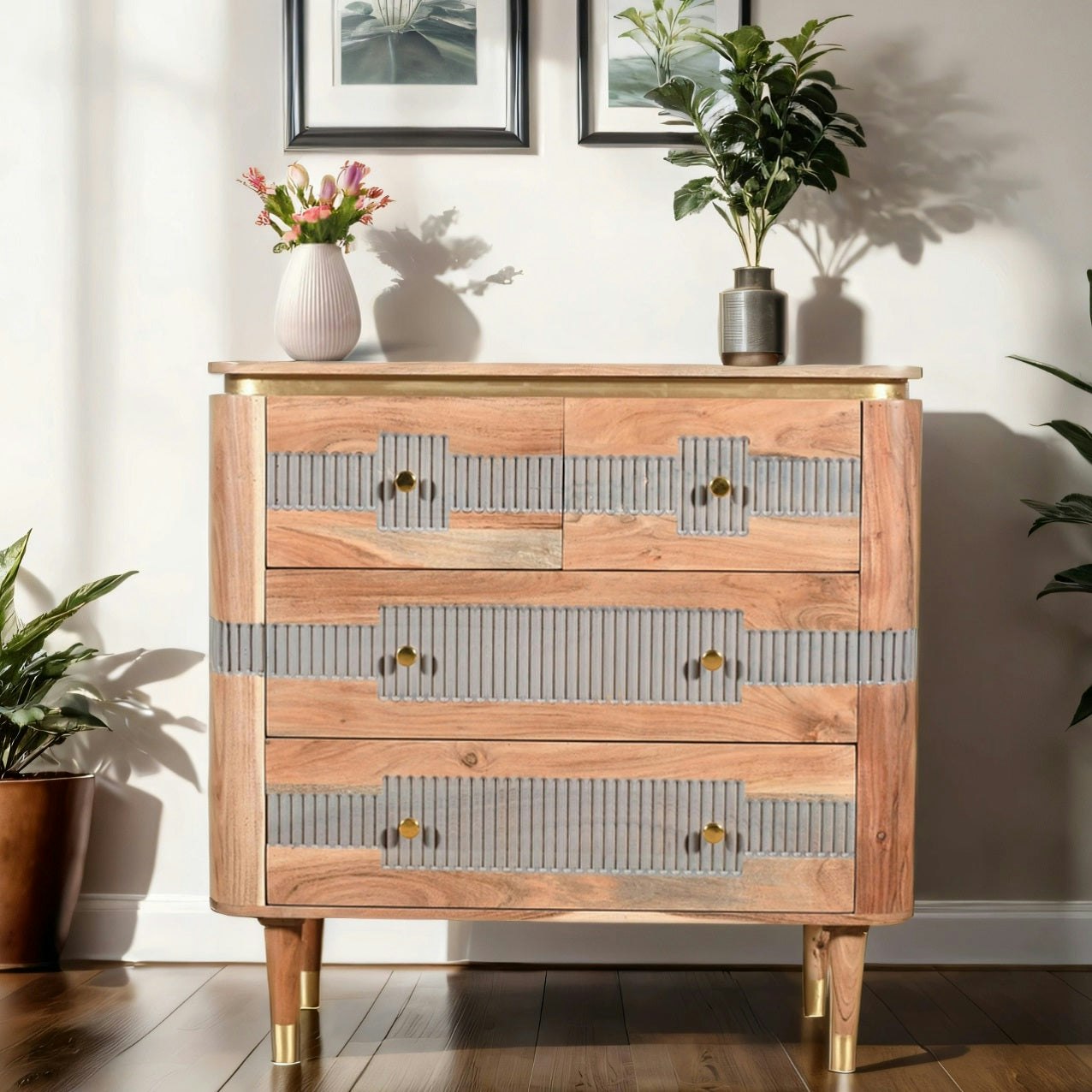 Ih Design Alaina Acacia Wood 4 Drawers Chest - Wood - 90X40x90cm (Lxdxh) - Chest Of Drawer