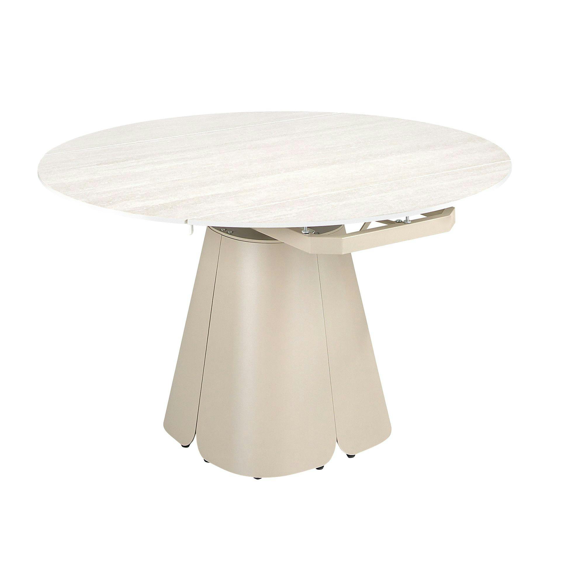 Rackhams Extendable Round Dining Table In Porcelain Marble And Sand-Coloured Steel 1195