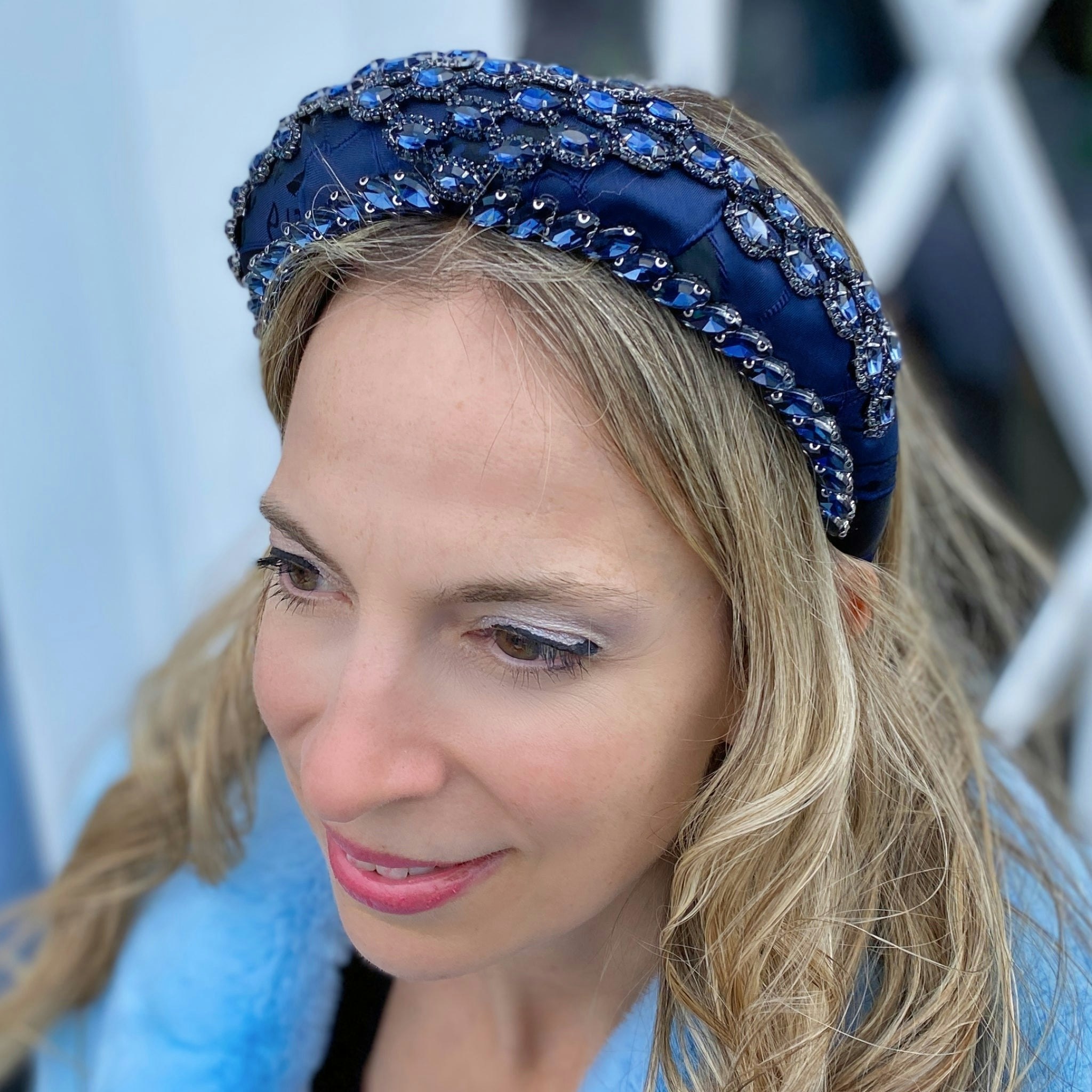Queenmee Accessories Blue Navy Headpiece Wedding Headband Races Headpiece Crystal