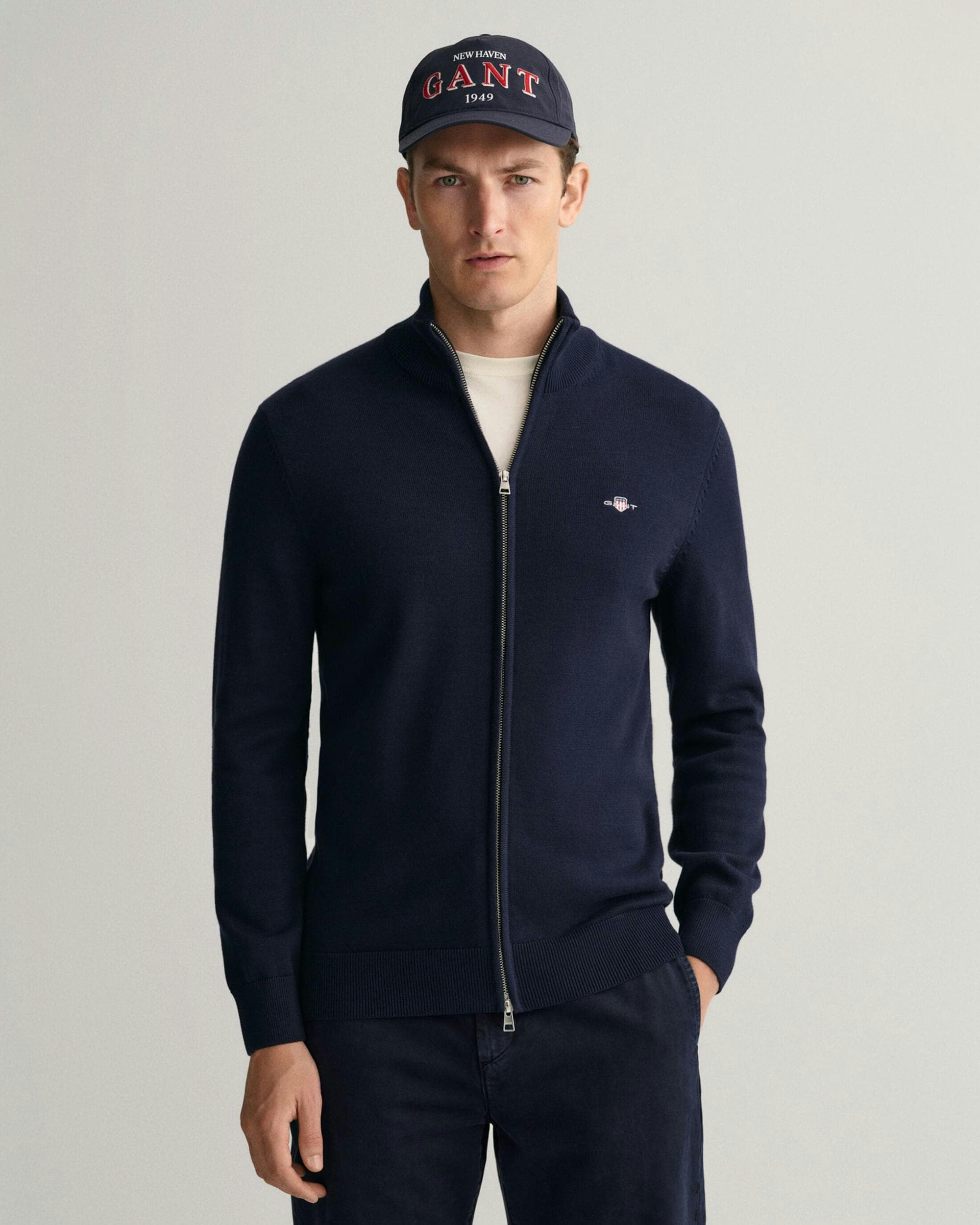 Gant Men's Blue Casual Cotton Zip Cardigan - 433 Evening - 433 Evening - Xxl