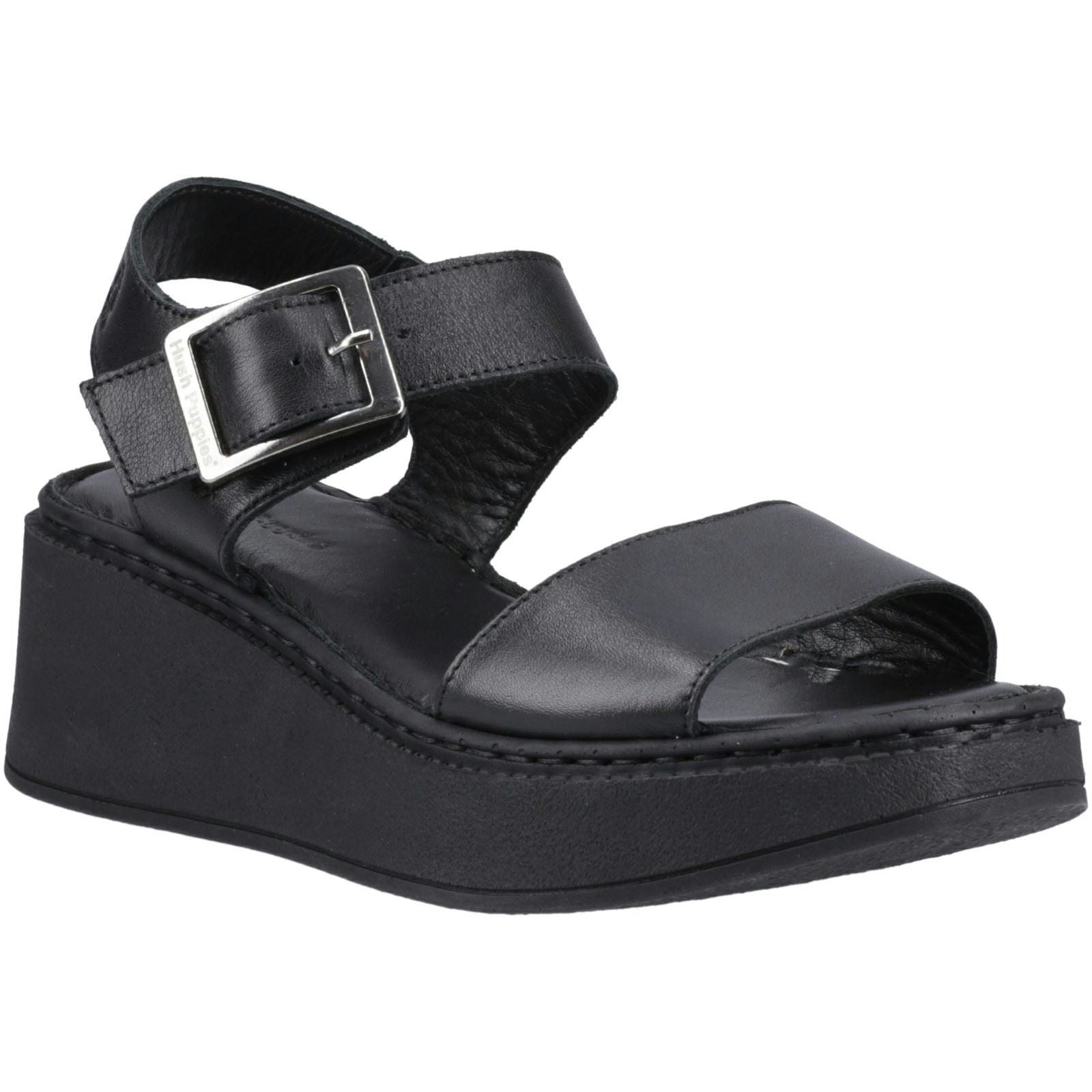 Hush Puppies Women's Black Beatrix Wedge Leather Wedges - Size 7
