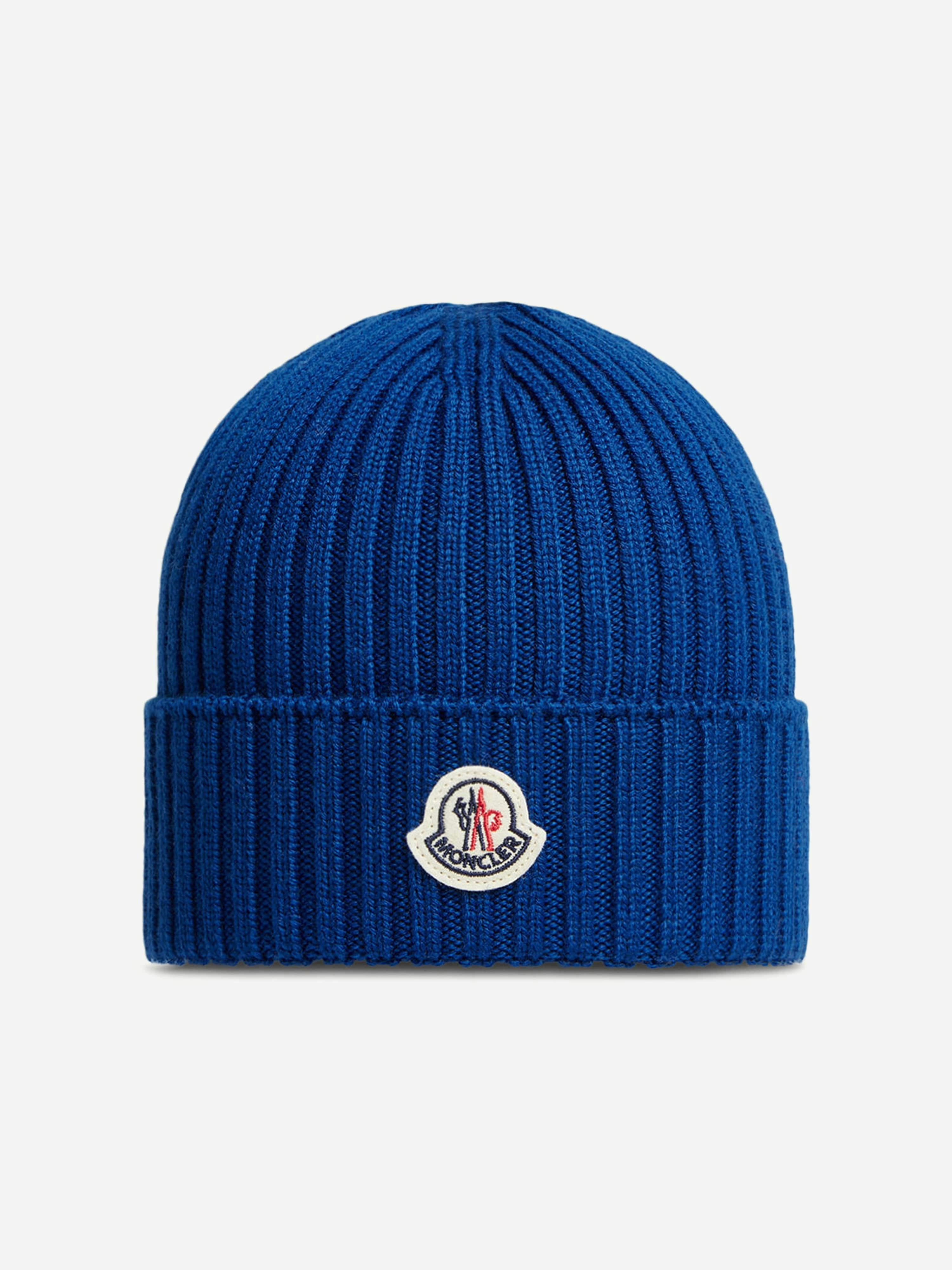 Moncler Enfant Boys Blue Wool Logo Beanie Hat In - 4 - 6 Yrs S (50-52 Cm)