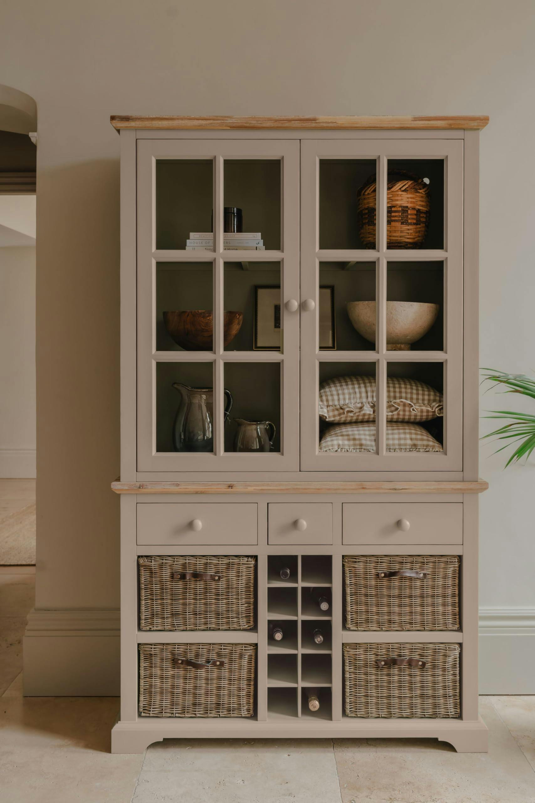 Rackhams Beige Florence Display Cabinet With Wine Rack, Drawers And Baskets - Truffle,