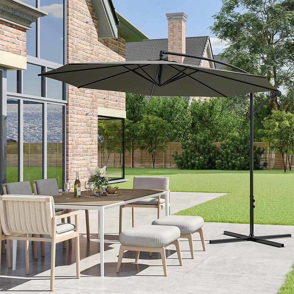 Living And Home Dark/Grey 3M Sun Parasol Hanging Banana Umbrella - Cross Base