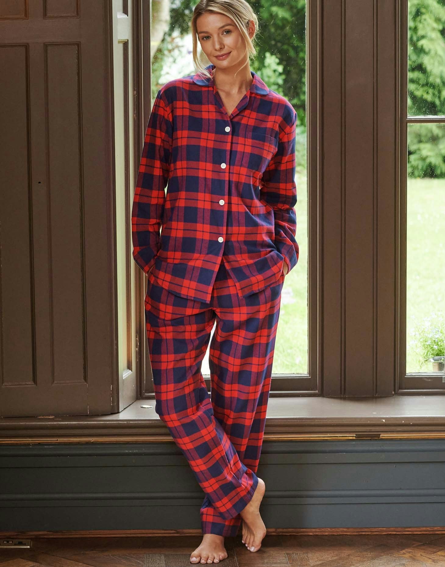 British Boxers Women's Brushed Cotton Pyjama Set – Dumbarton Tartan - Petite