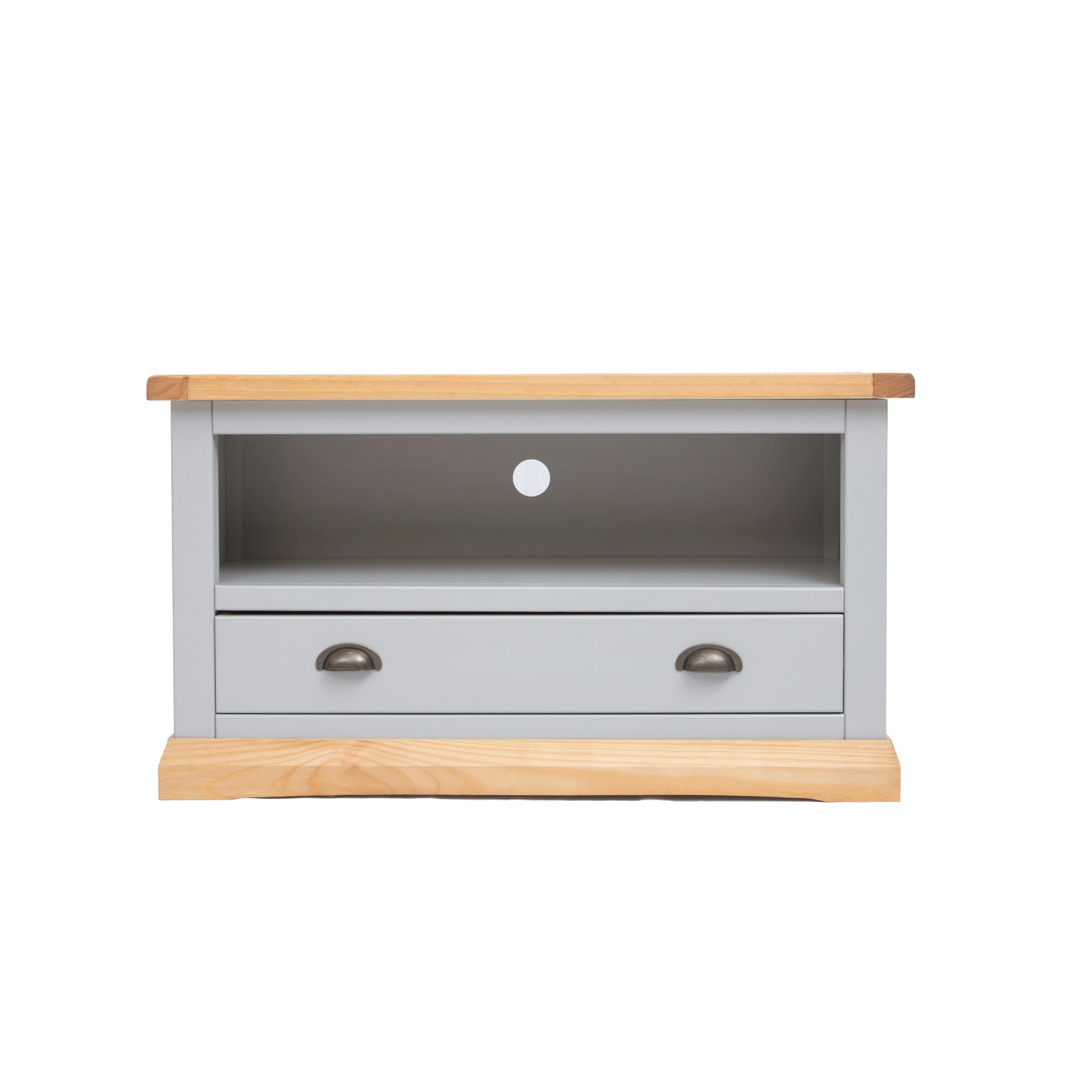 Rackhams Light/Grey Bomporto 1 Drawer Tv Cabinet Brass Cup Handle