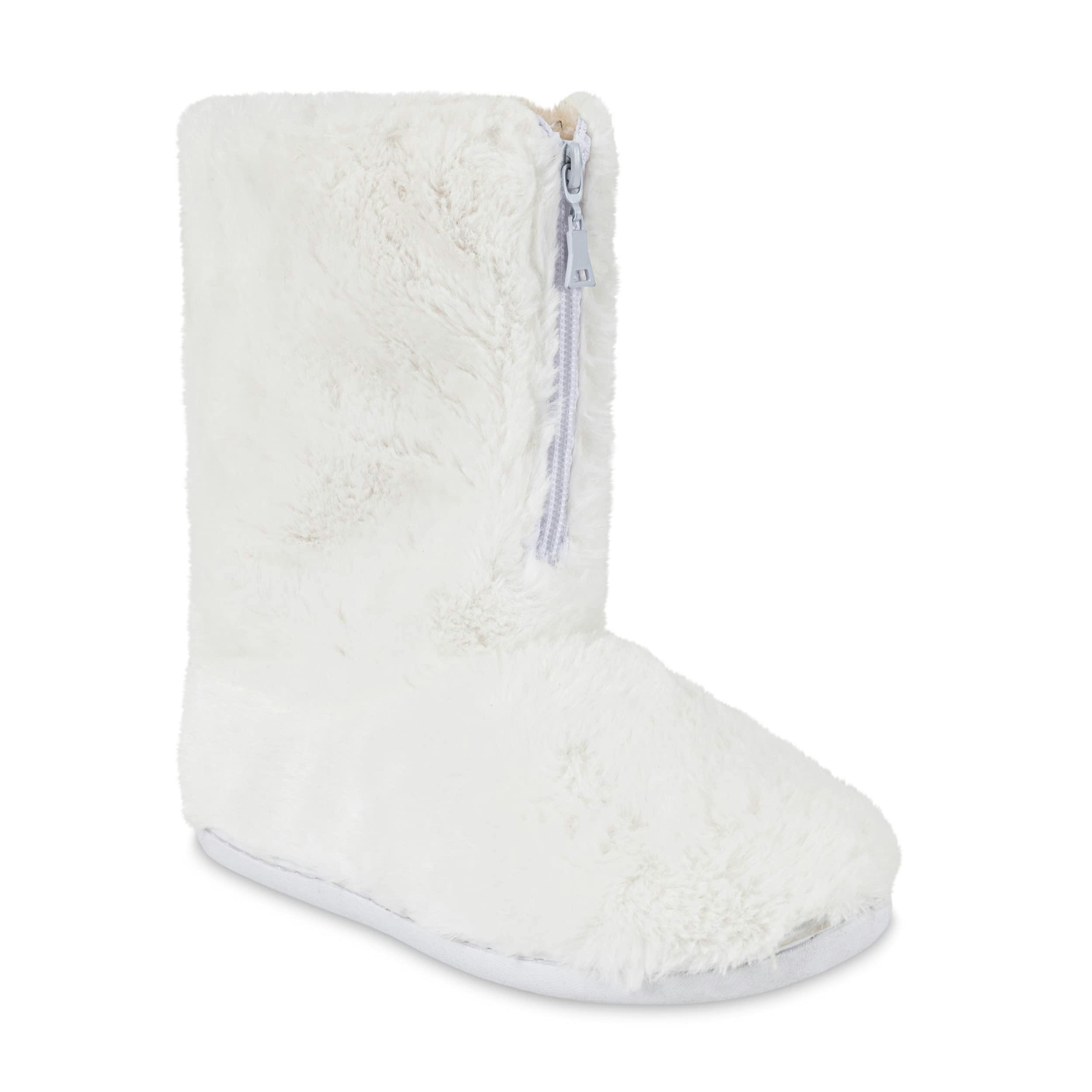 Viva Women's White Polar Memory Foam Zipper Faux Fur Cosy Boots - 8