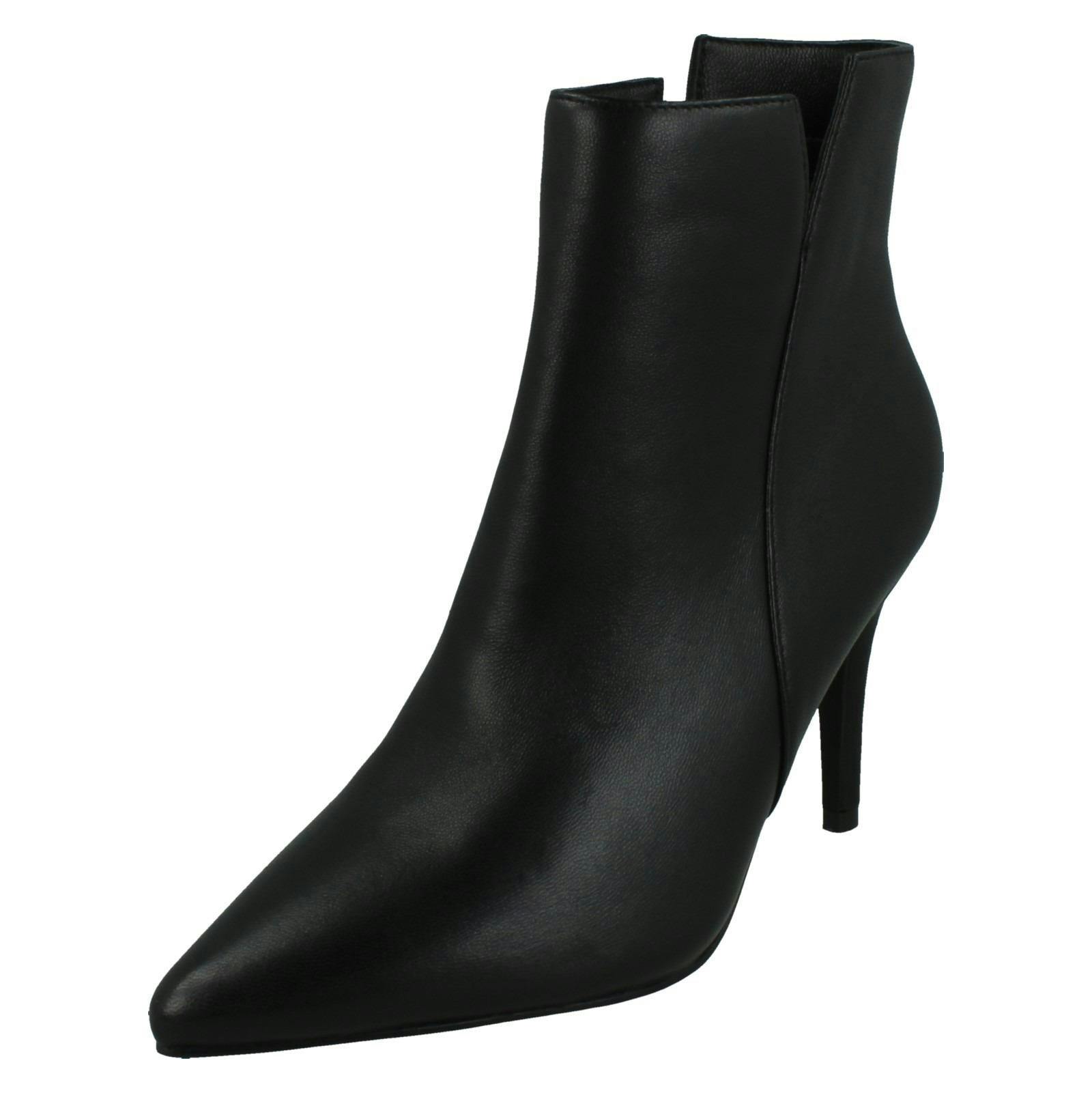 Spot On Women's Black High Heel Leather Ankle Boots With Inside Zip F51212 - Uk 4